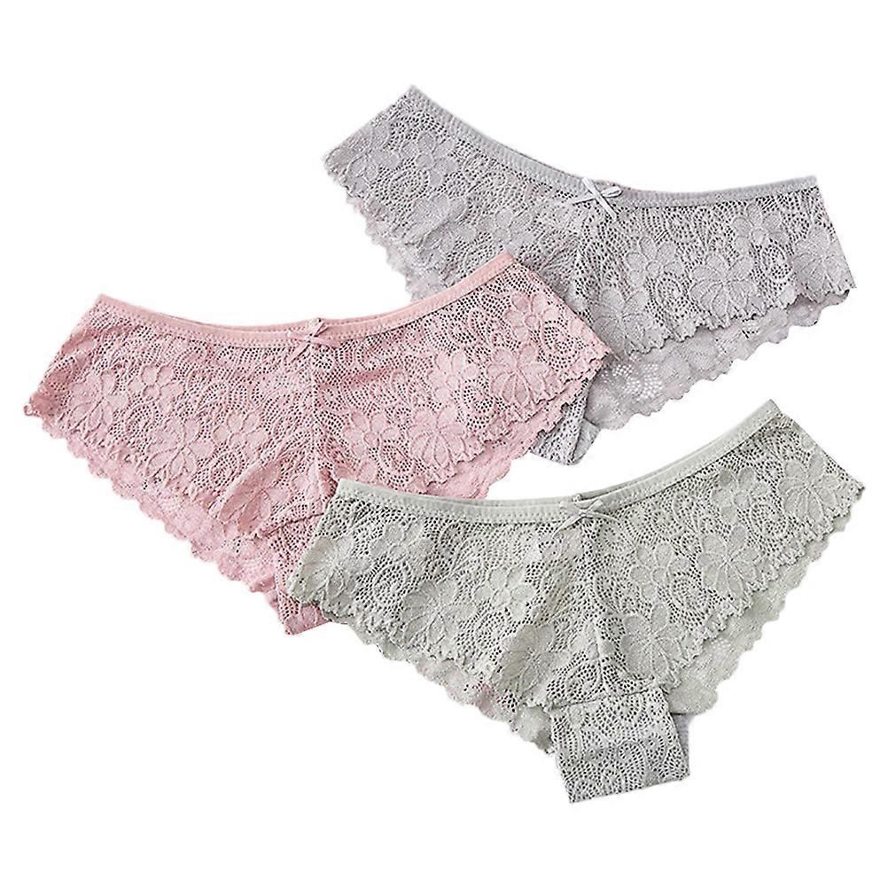 Women Underwear Delicate Lace Breathable Low Waist Briefs Red Grey and Green Size XXL 3Pack