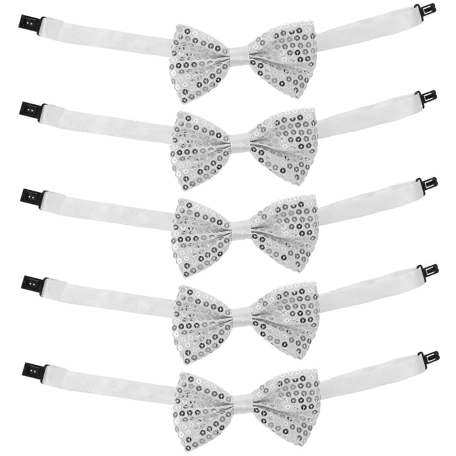 Sequin Bow Ties For Accessory Stage Shows Silver 5Pcs