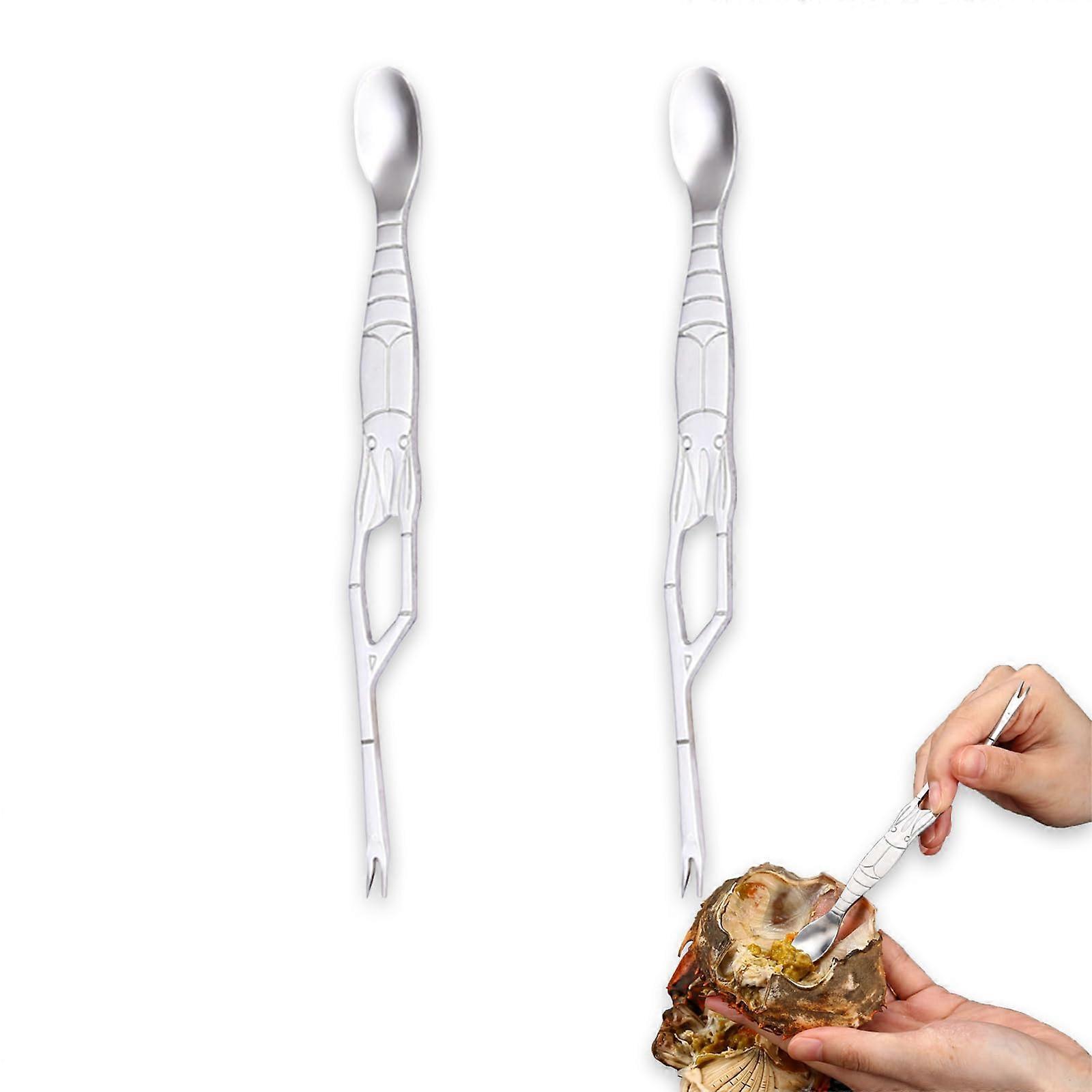 2 Piece Stainless Steel Crab Fork Set, Crab Eating Tools, Crab Cutlery with DoubleSided Design and Lobster Shape, Easy to Clean and Ideal for Seafood