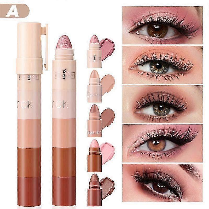 Eyeshadow Stick,5 Colors Soft Creamy Matte Shimmer Eye Shadow Pencil,Powder Metallic Shimmer Eyeshadow Pen Crayon,Highlighting Pigmented Shiny Eyeshad