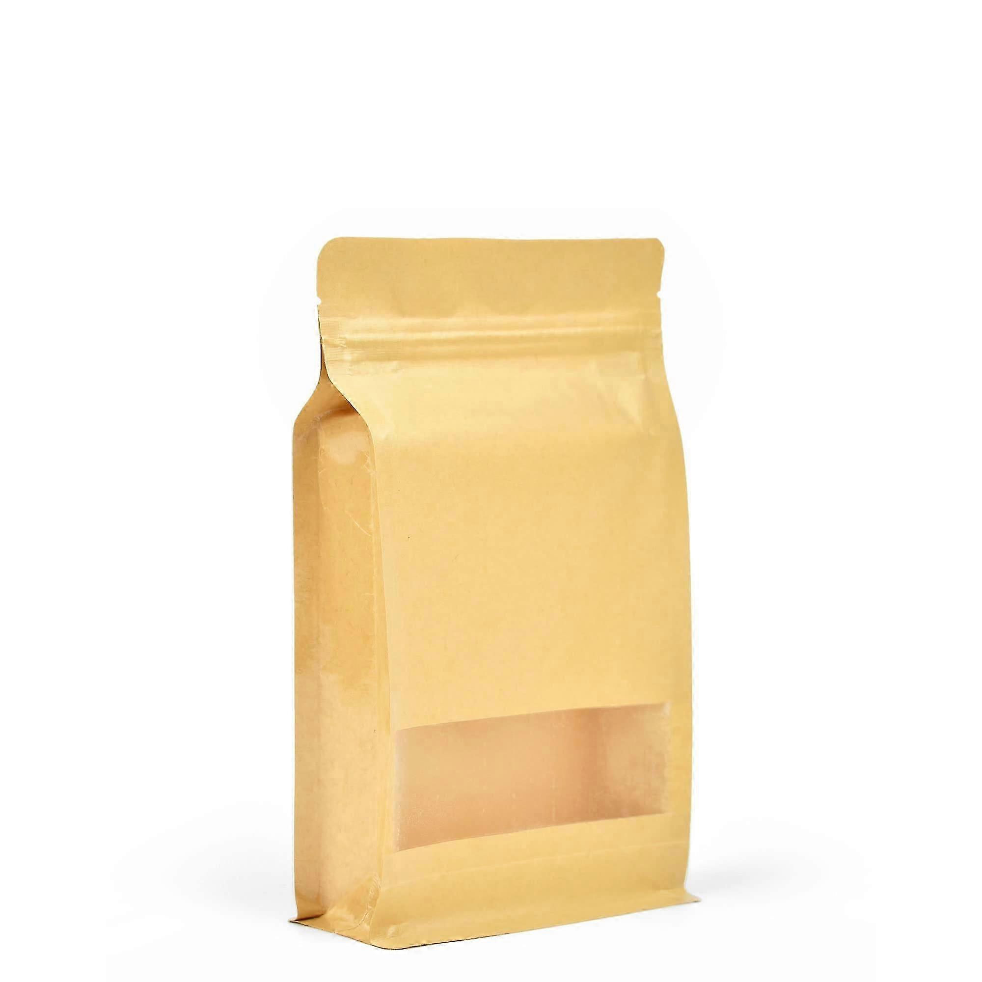 50x Kraft Flat-Bottom Window Pouch Bag | Re-Usable Food Grade Storage Brown Self-Standing | Zip Lock & Heat Sealable with Tear Notch | Suita