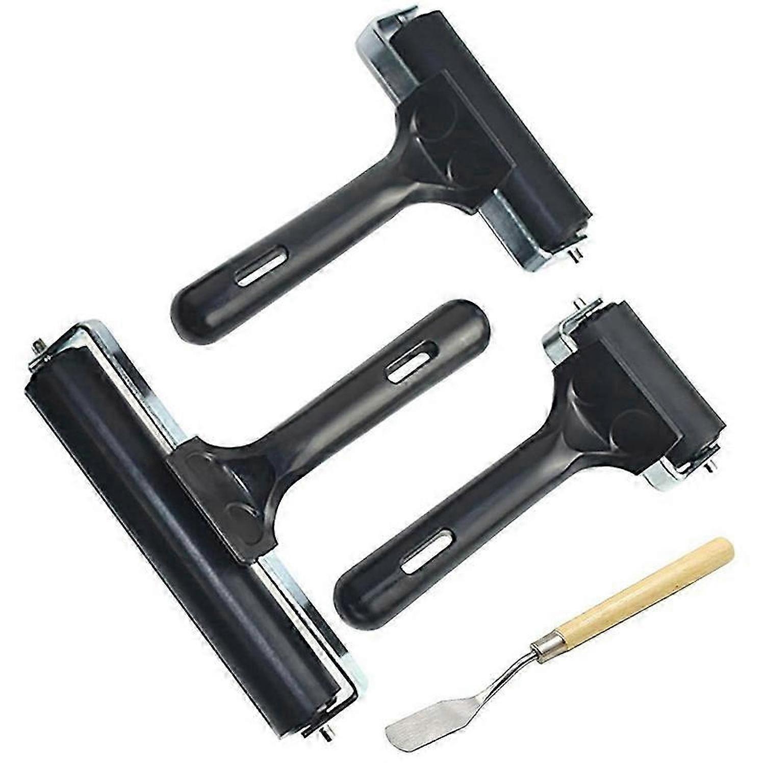 3 PCS Rubber Roller Brayer for Crafts,Printmaking Brayers,Hard Rubber Roller Brayers with 1Pcs Paint