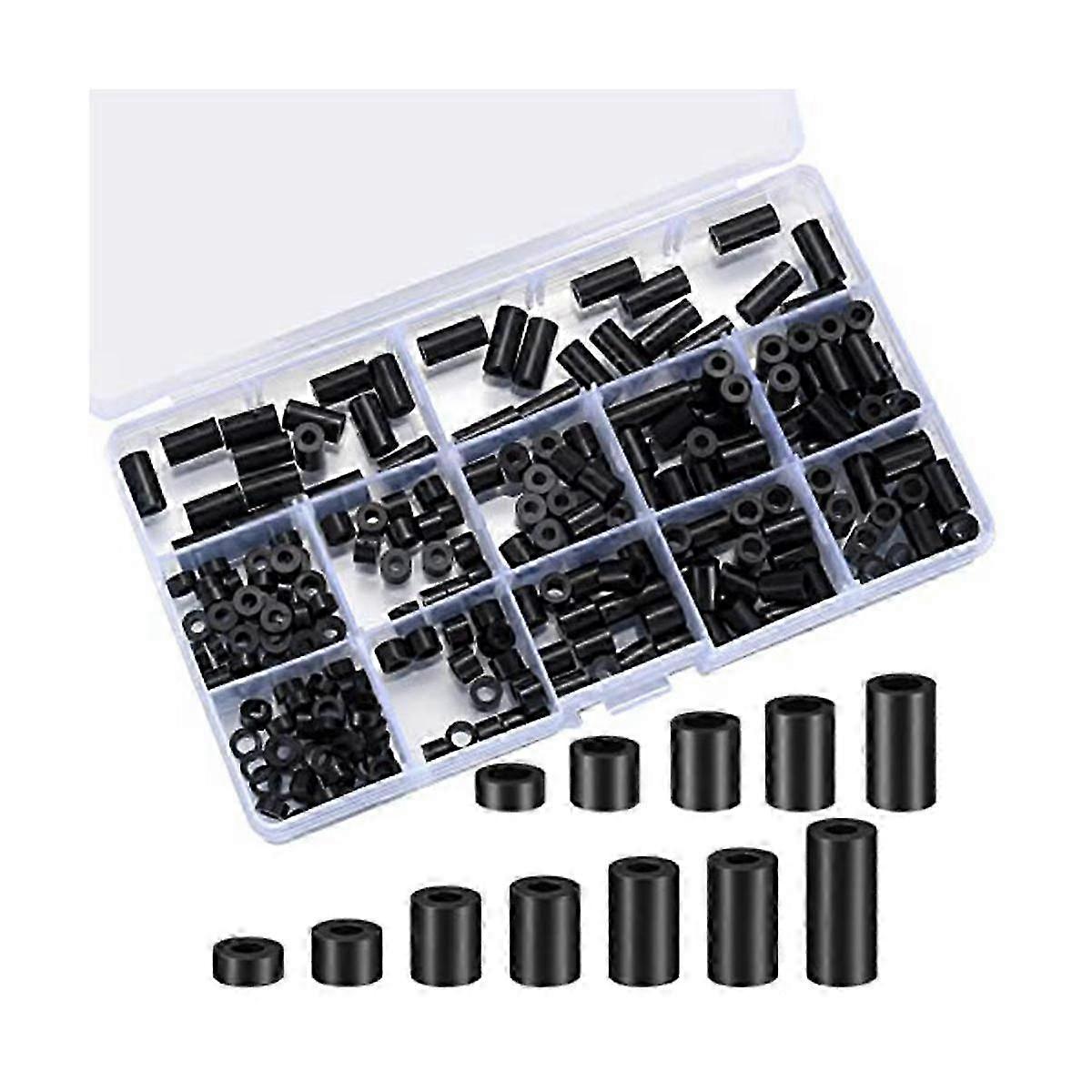 320 Pcs Electrical Outlet Screws Spacers, Black Nylon Round Spacer Assortment Kit, Suitable for Various Applications