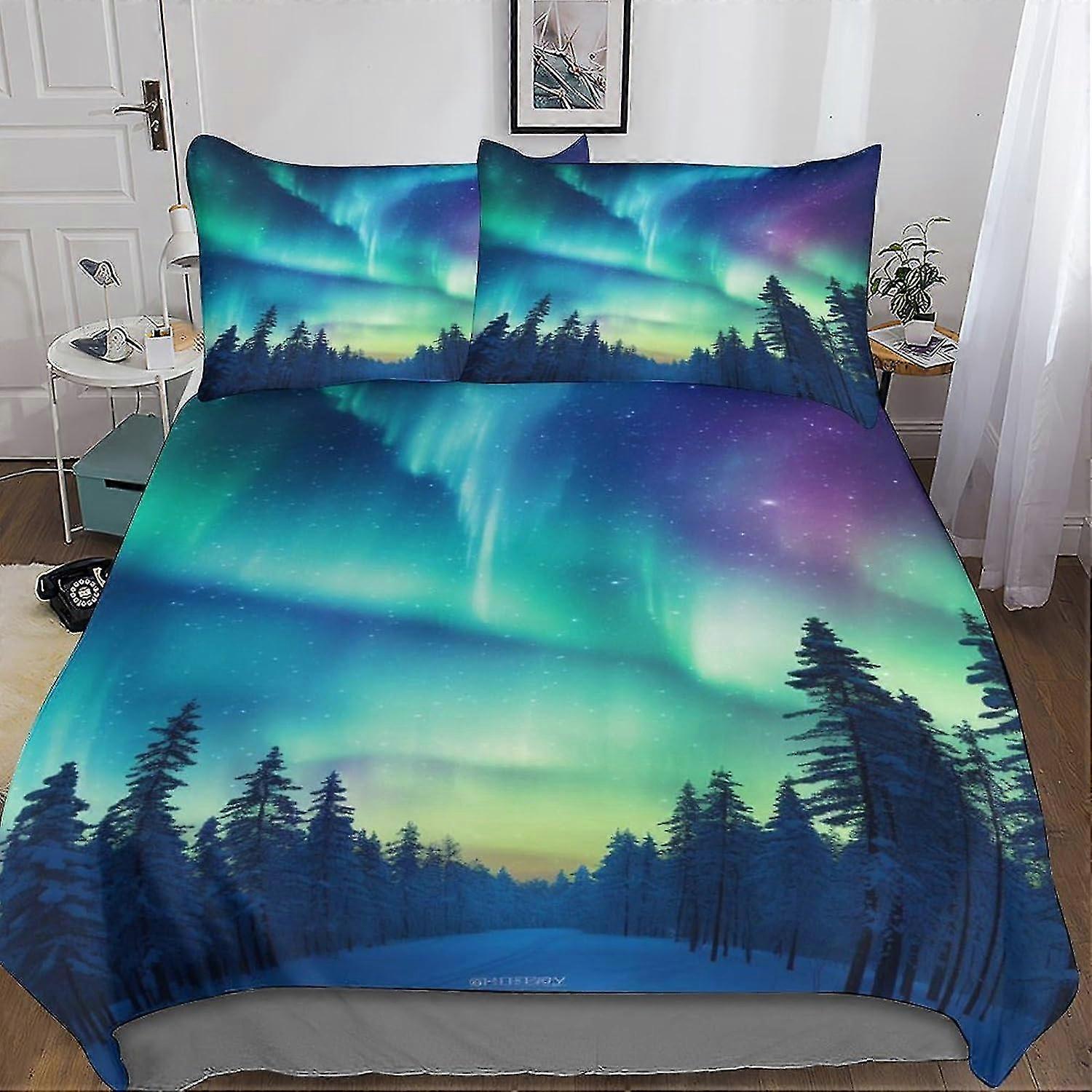 3 Piece Bedding Set with Duvet Cover, Pillow Cases and Zipper Closure, Soft Microfiber for Starry Sky Theme