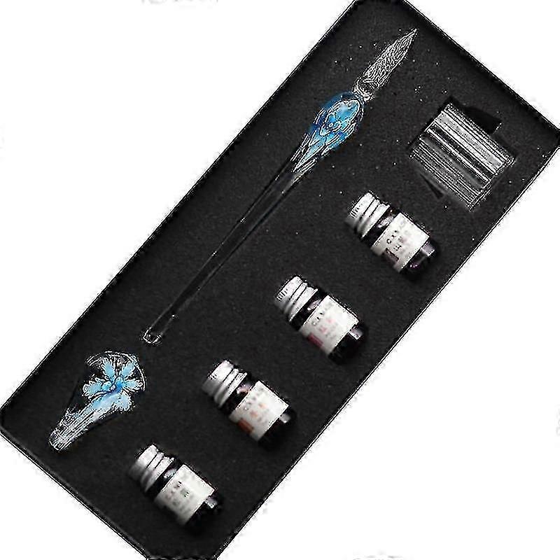 Glass Calligraphy Pen Set with Crystal Glass Dip Ink Pens for Non-carbon Signature Writing