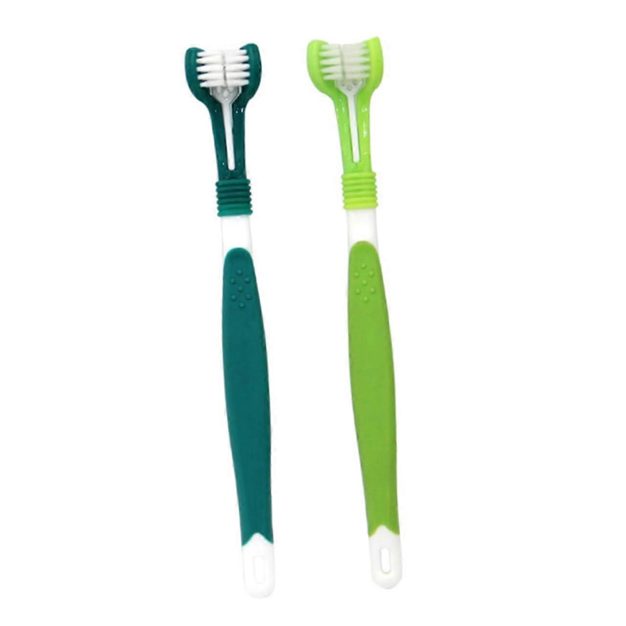Pet Triple Headed Toothbrush for Dogs, Soft Bristles, Pack of 2, Easy Grip Handle, Ideal for Small to Large Breeds