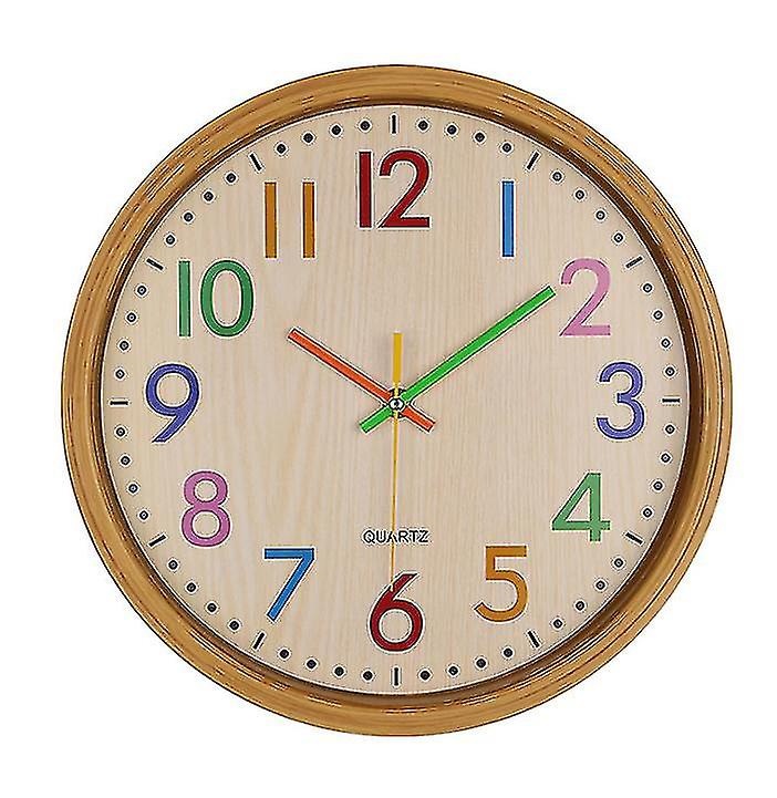 12 Inch Wall Clocks Wood Grain Round Quartz Number Clock