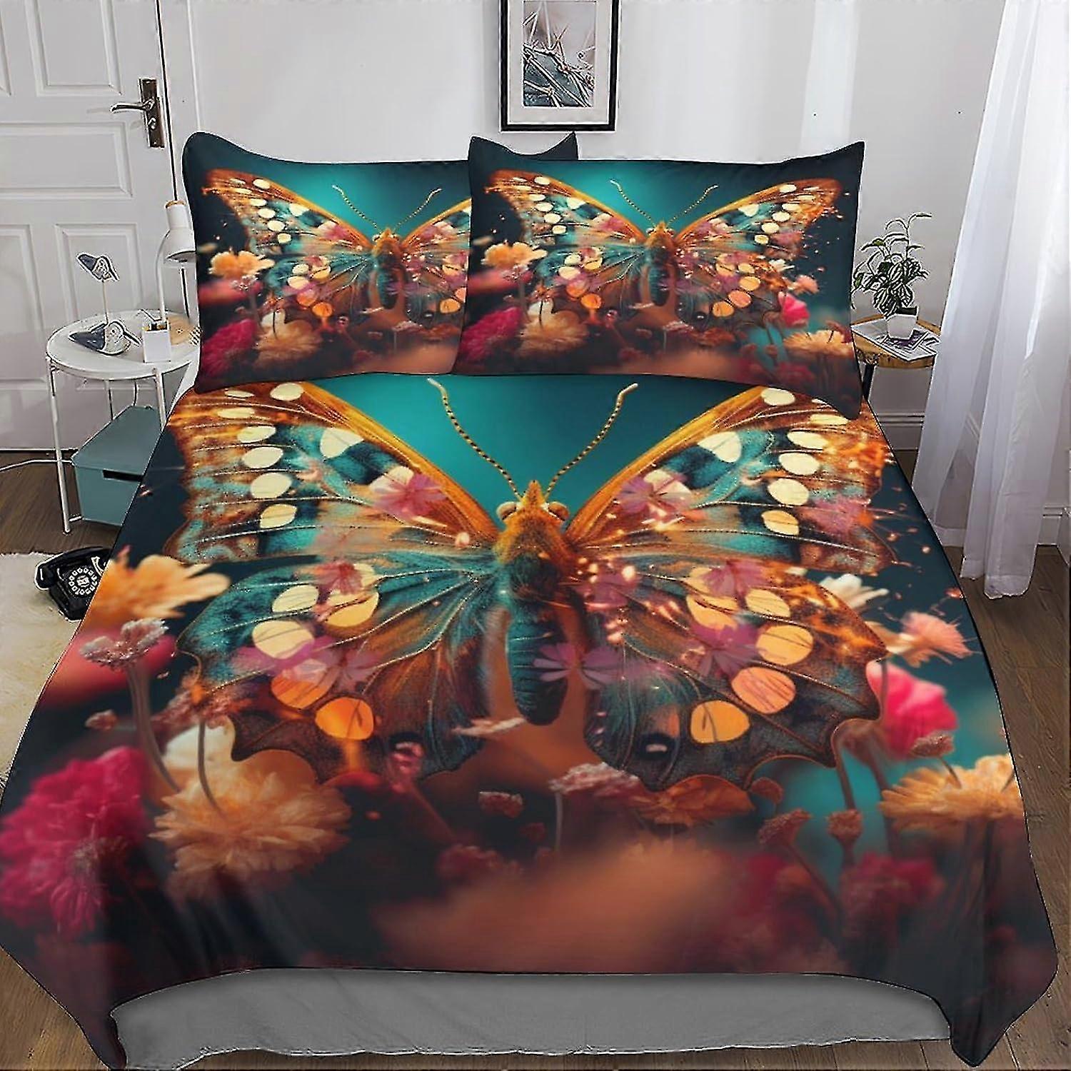 Conjunto de 3 Peças Capa de Edredom Estampada para Cama, Capa de Edredom Colorida Macia com Capa de Colcha com Zíper & Fronhas