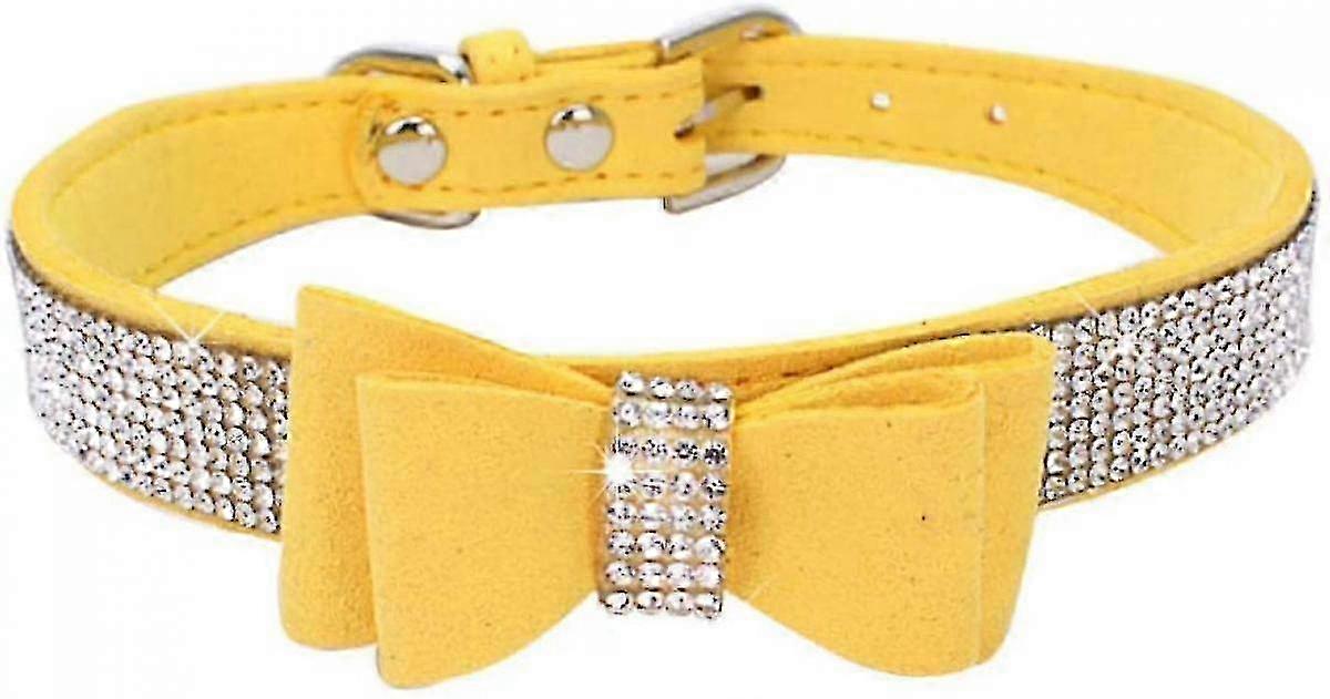 Coleira de Cachorro Cintilante com Laço para Cães Pequenos 8.6-11 Polegadas, Amarelo (Pacote de 1)