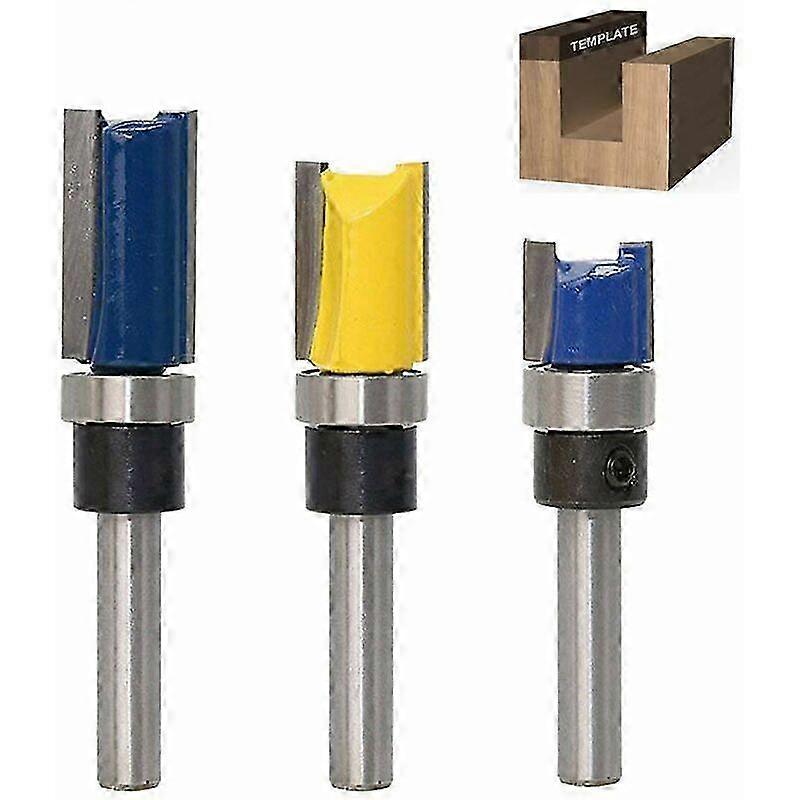 3 Piece Top Bearing Flush Trimming Pattern Router Bit Set 1/4 Inch Shank Woodworking Router Tools