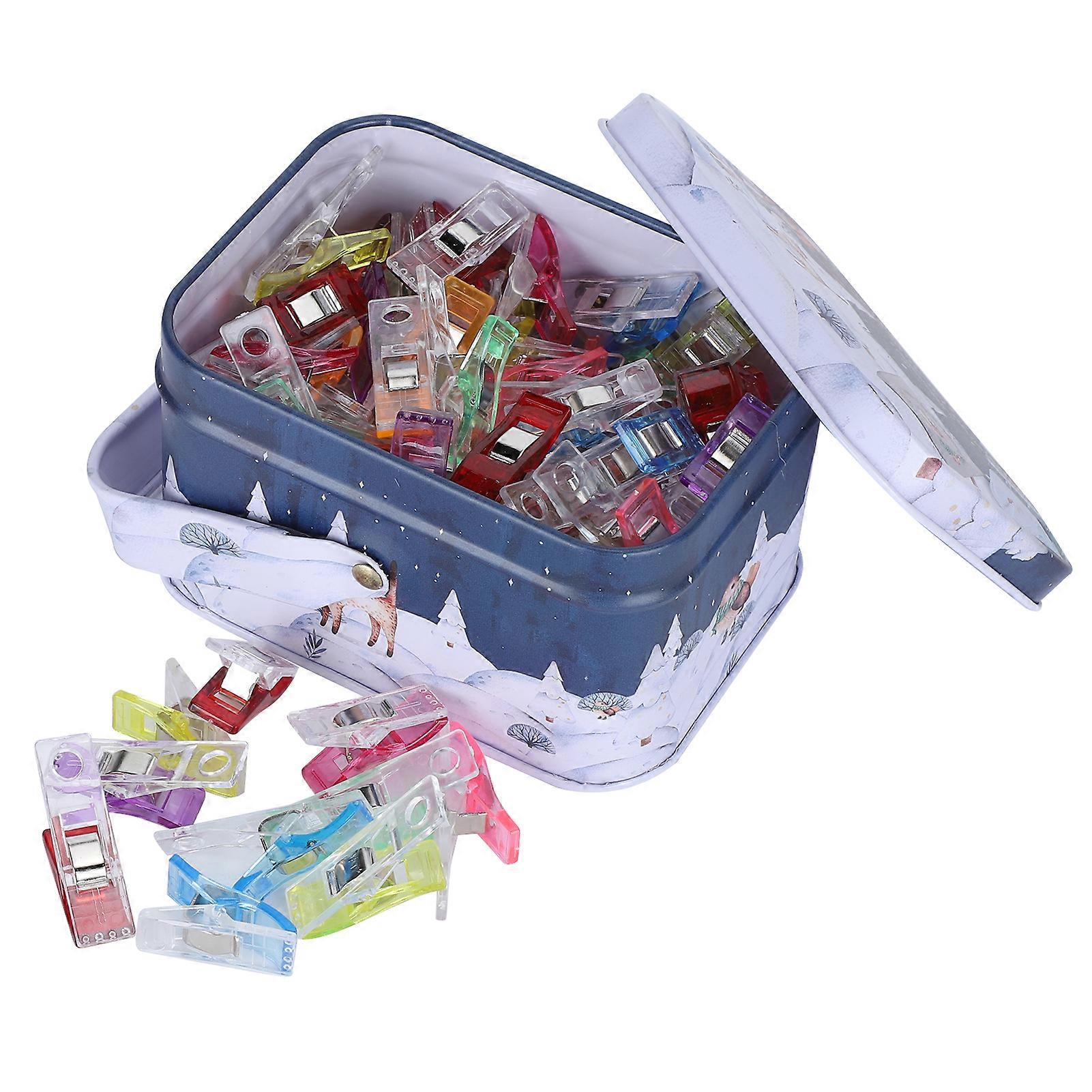 100Pcs Hemming Clips Colorful Plastic Patch Work Sewing Accessories with Storage Box