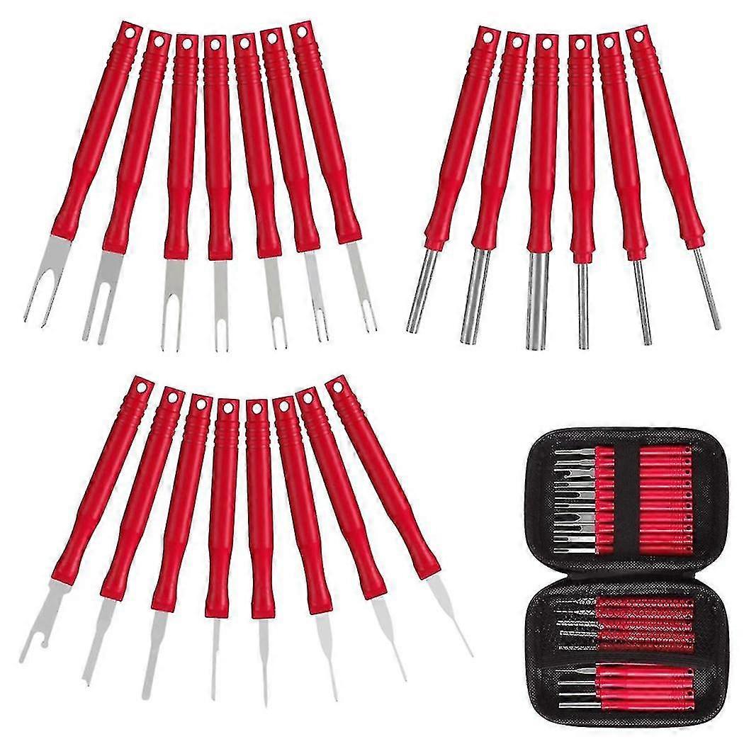 21Pcs Car Terminal Removal Tool Kit Cable Plug Remove Puller Electrical Wire Crimp Connector Pin Extractor Red