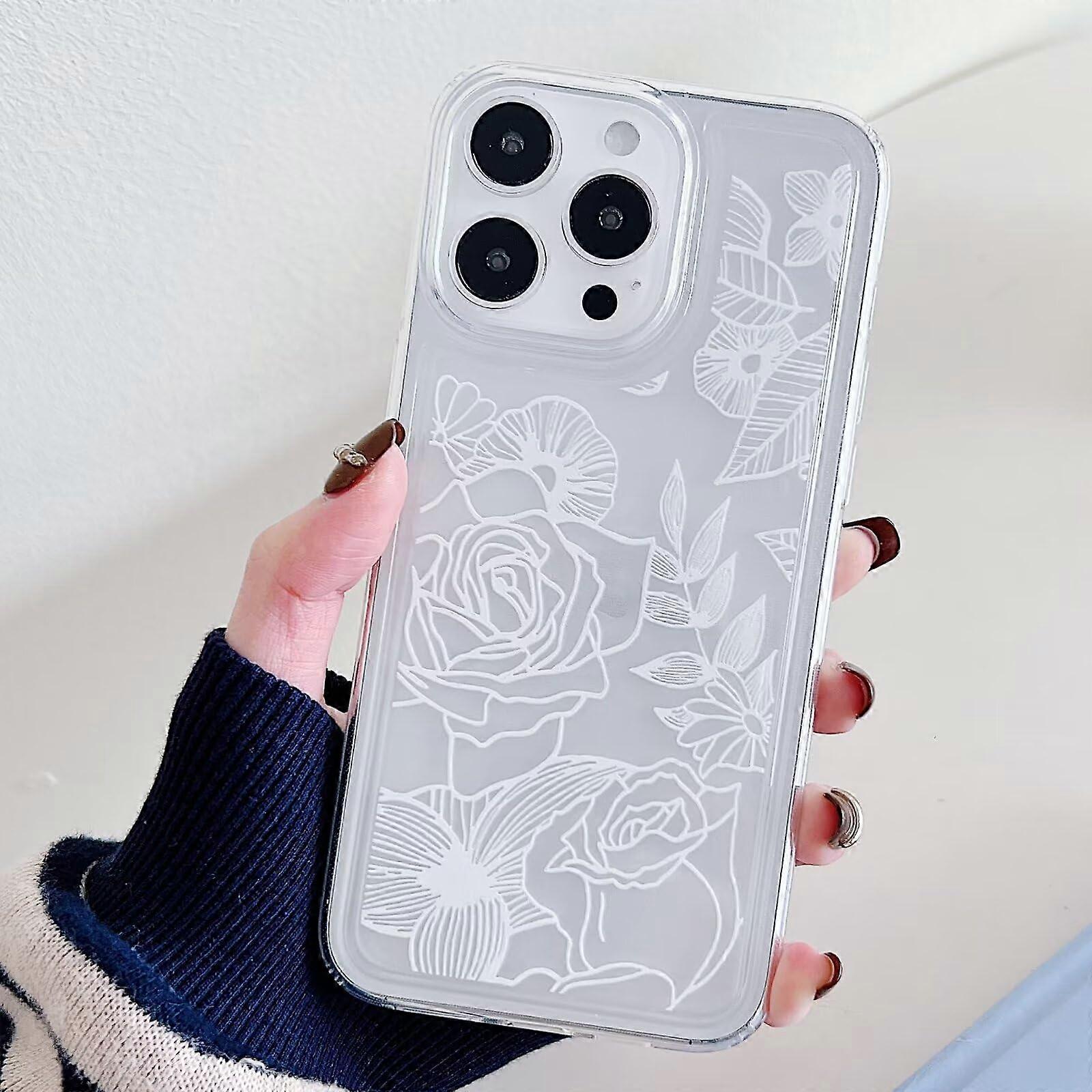 Transparent Silicone Case for iPhone 12, Lightweight Soft Shockproof Cover with Colorful Flower Design, Thin Clear Protective Case