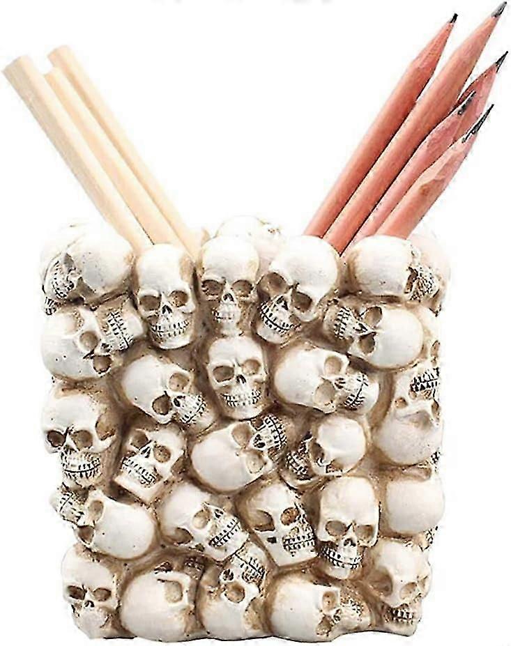 Gothic Skull Pen Holder - Resin Organiser for Brushes and Keys