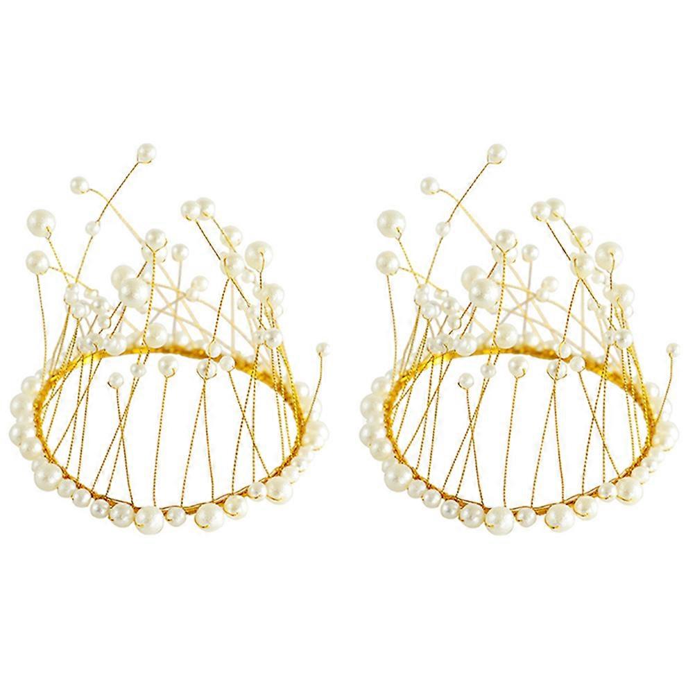 Coronation Cake Toppers Pearl Crown Decorations Photo Props Other Occasions Metal Material 14X14X10cm 2Set