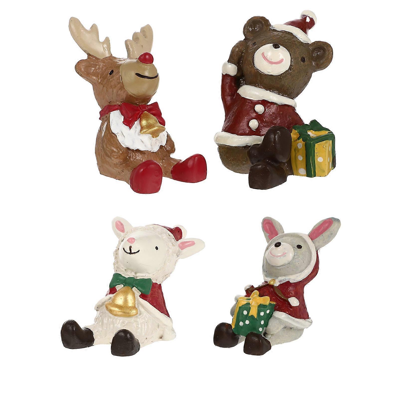 4PCS Christmas Rabbit, Fawn, Bear & Lamb Resin Ornaments – Festive Home & Office Micro Landscaping Decor for Holiday Parties and Xmas Lawn Displays