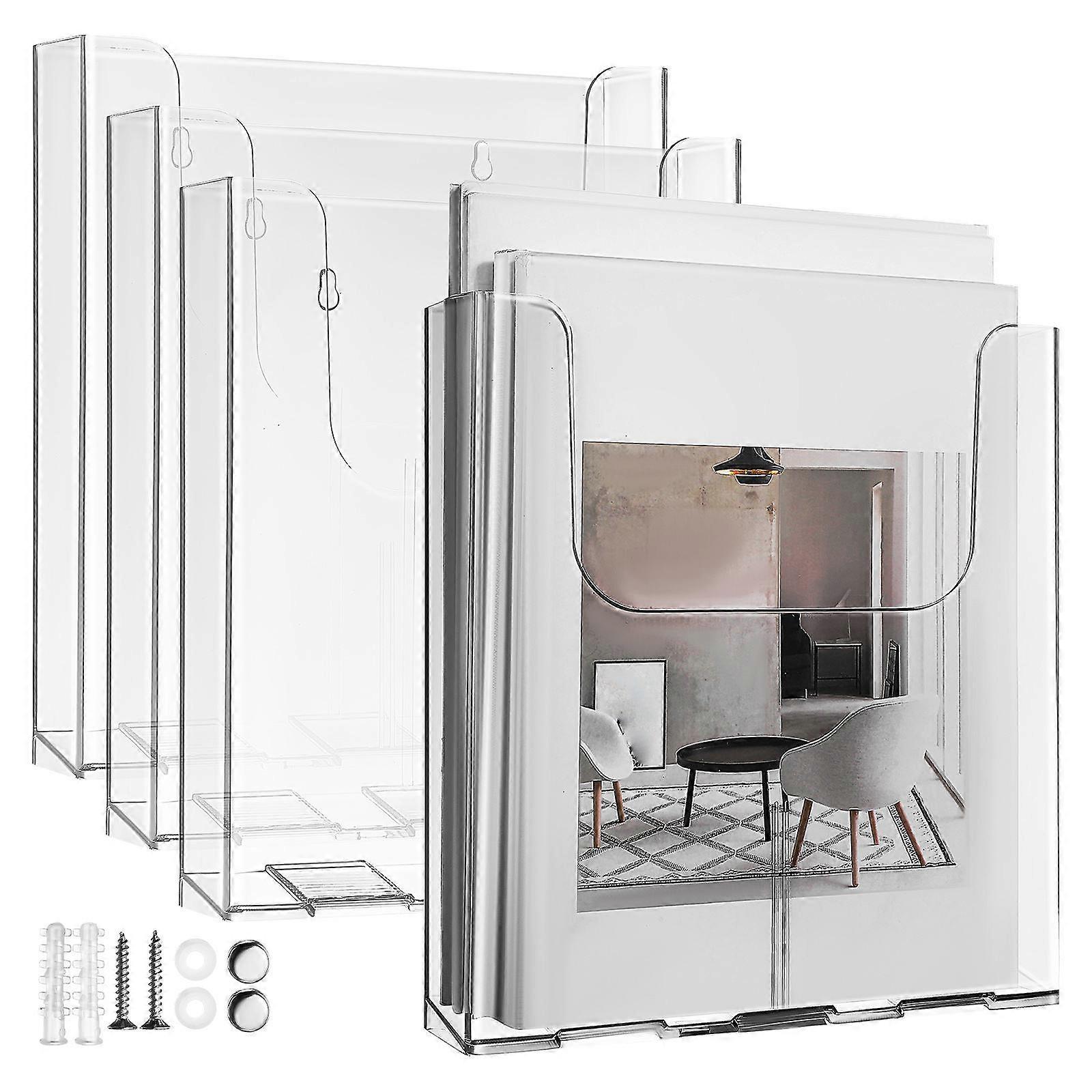 Wall Mount Organizer Acrylic Brochure Holder Clear A4 Document Display Stand For Office Home School 9.8×8.9×2in File Organization
