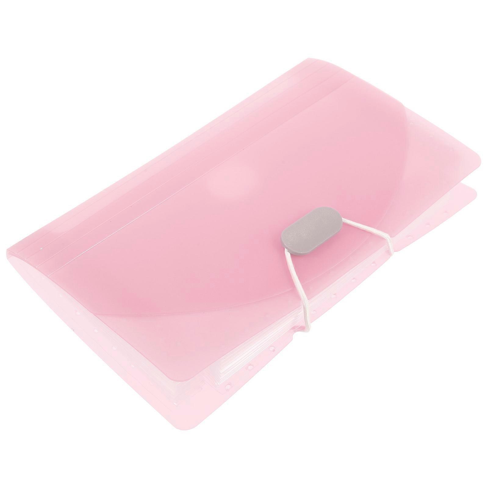 Collapsible File Folder Organizer Portable Document Storage Office Supplies Pink 18.00X11.50X1.50CM Button Design 1Set
