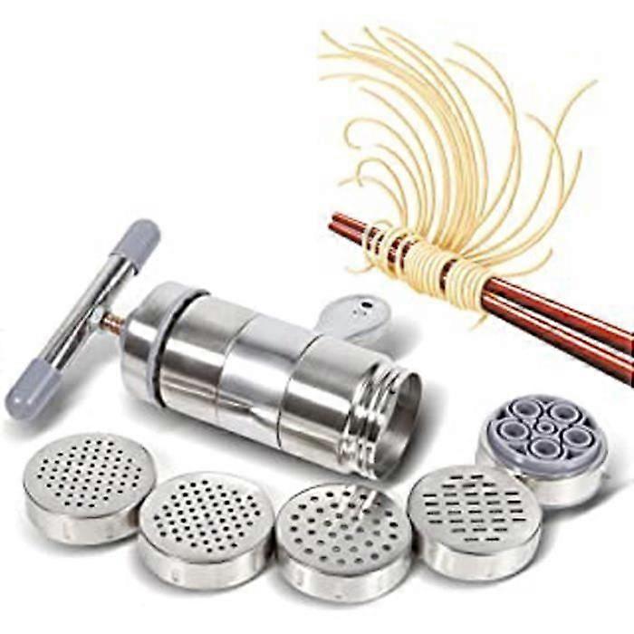 Portable Manual Pasta Machine, Noodle Maker Stainless Steel Handheld Noodle Machine With 5 Mold Heads For