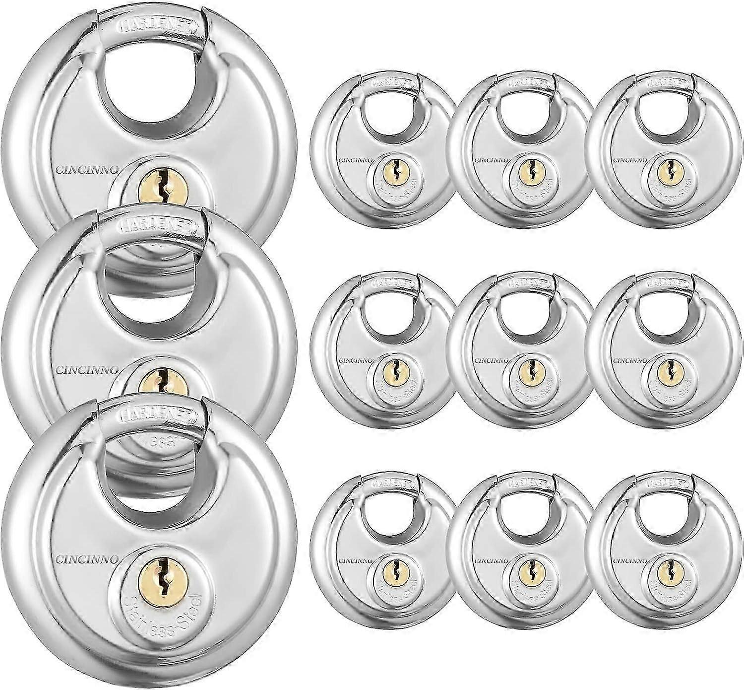 Discus Padlock with Key, Stainless Steel Storage Lock with 2-3/4 in. Wide, 3/8 in. Diameter Shackle, Heav Duty Disc Lock for Storage Unit, Sheds, Gara