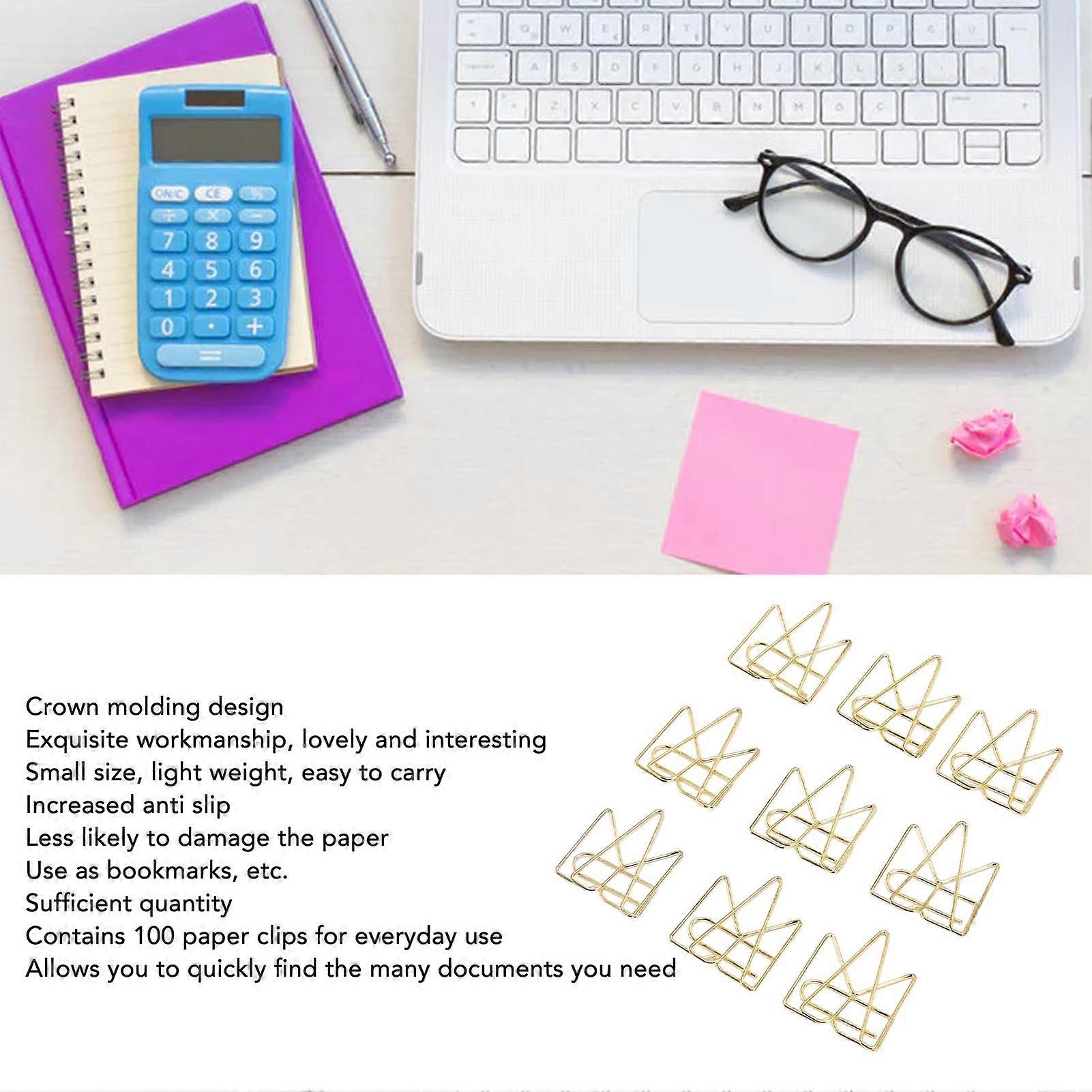 100PCS Metal Crown Paper Clips Multifunctional Rustproof Electroplating Process Prevent Slip Cute Fun Paper Clips