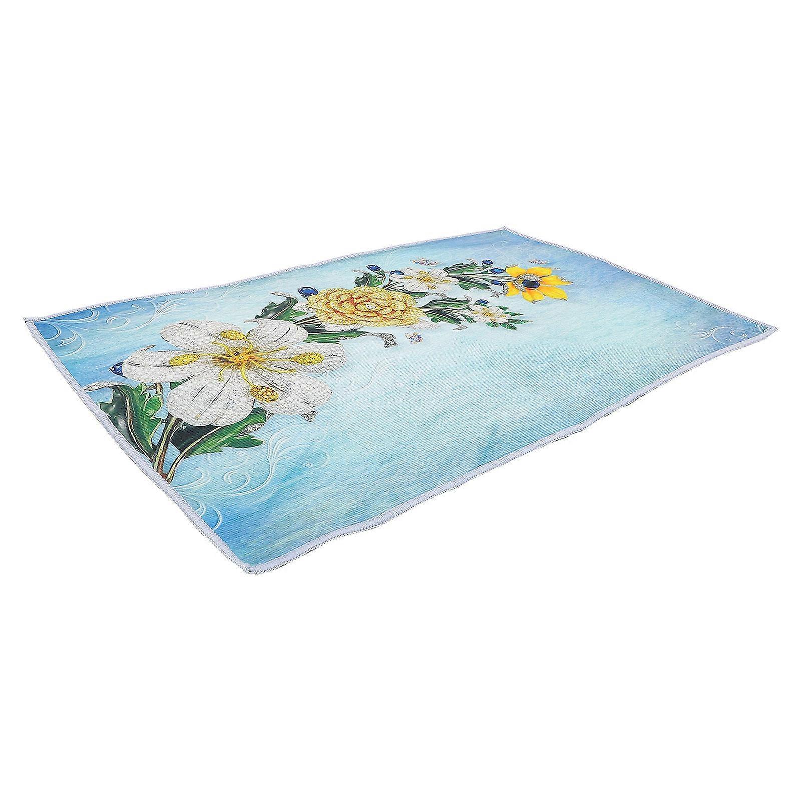 Home Bath Mat Non-Slip Crystal-Velvet Flower Pattern Water Absorption 80X50X0.6Cm 1Pc