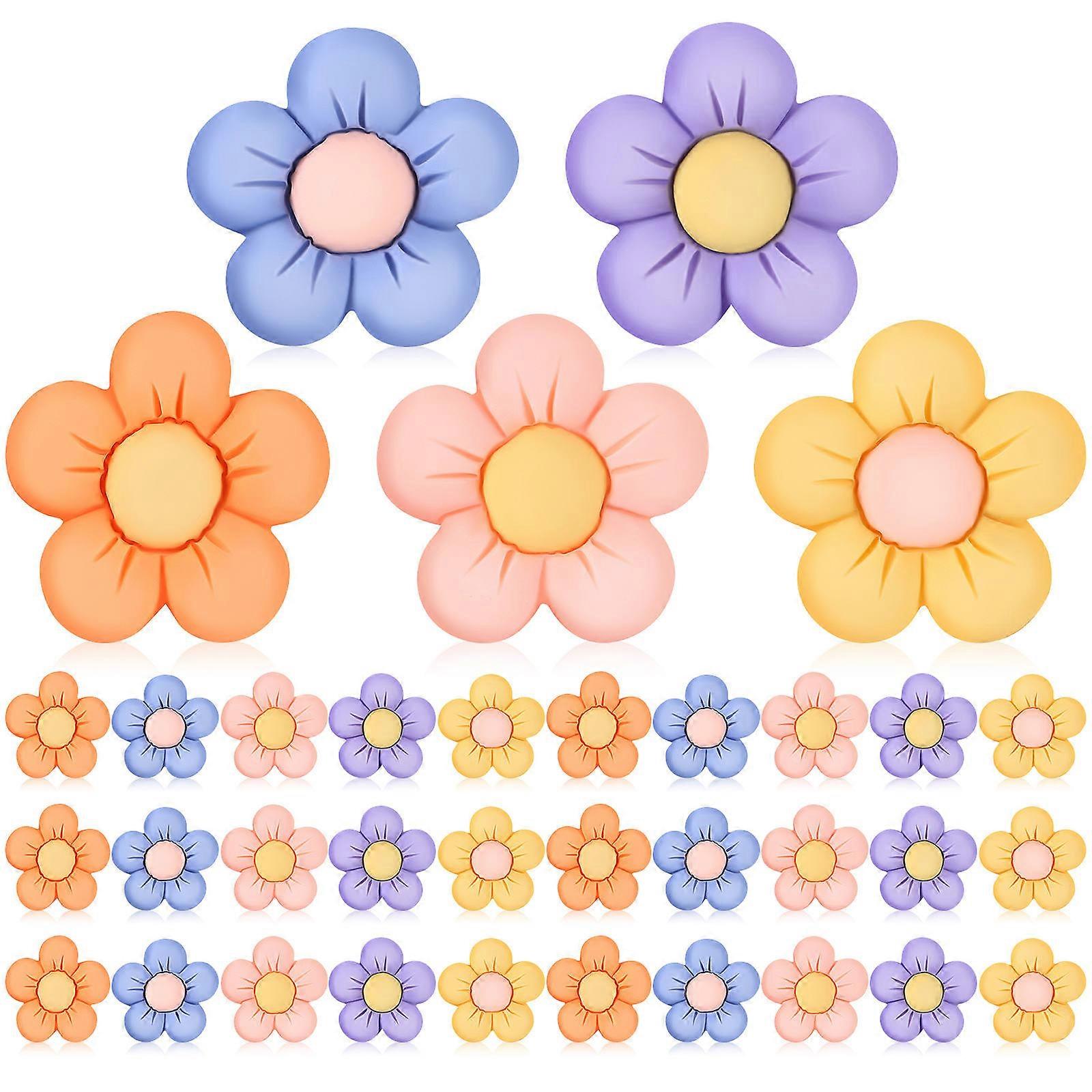 50 Pcs Resin Flowers Charms Flower Resin Flatback Resin Buttons Flowers Accessories for DIY Crafts Making Phone Case Decorations