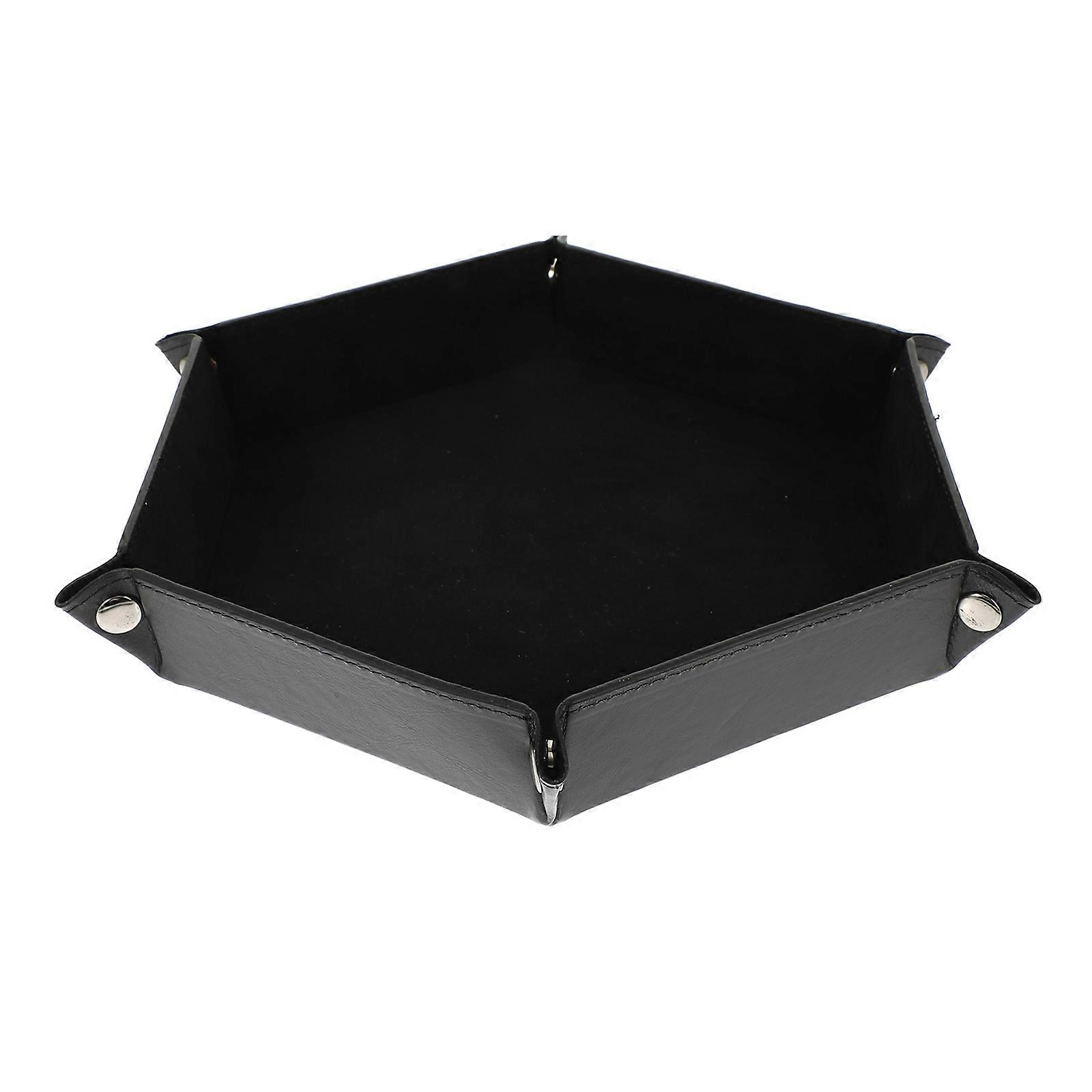 Hexagonal Storage Tray Pu Leather Desktop Organizer For Study Room 29.5X29.5X5CM Folding 1Pack
