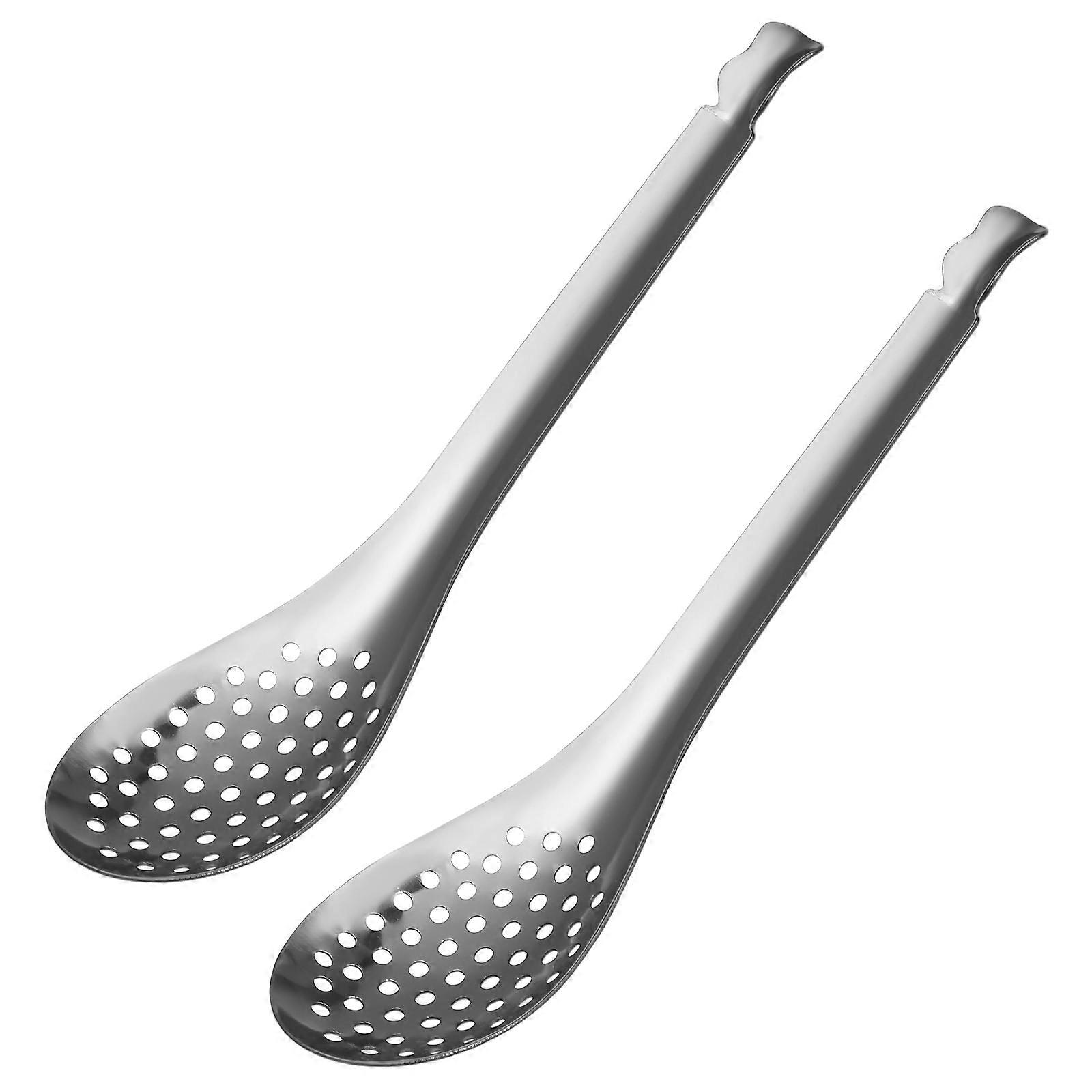 2pcs Stainless Steel Caviar Slotted Spoons Practical Cooking Gadgets Silver
