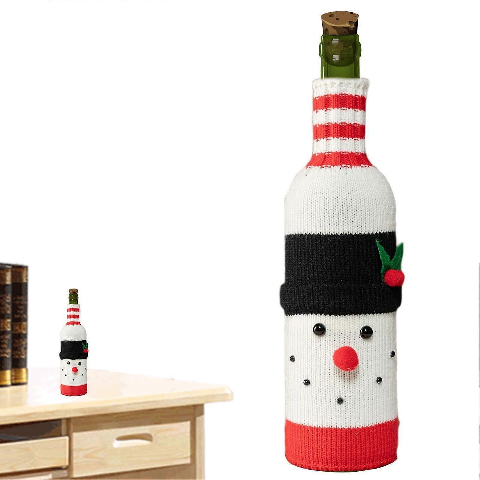 Wine Bottle Jumper Sleeves - Knitted Christmas Santa and Snowman Bottle Covers, Reusable Elk Wine Bottle Bags for Home