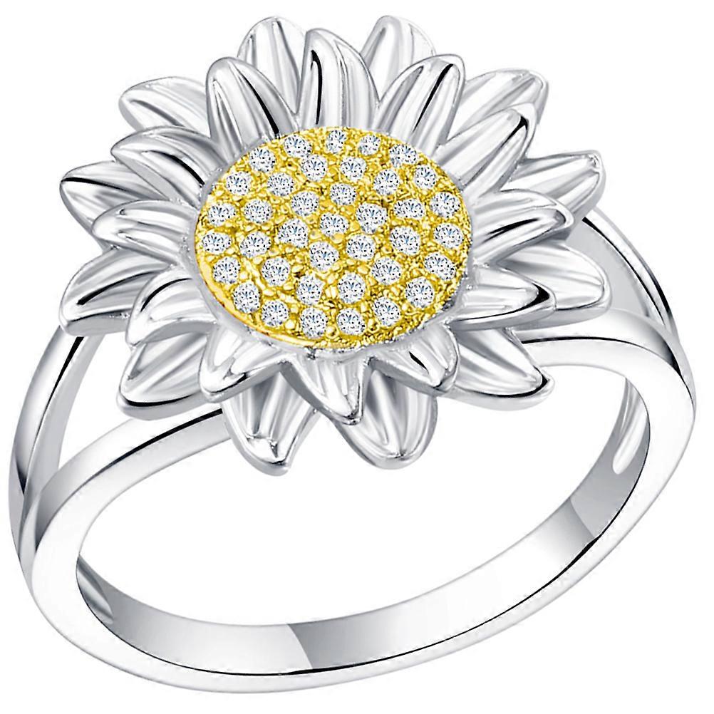 Elegant Cubic Zirconia Sunflower Ring for Women – Plated Finger Ring for Anniversary, Birthday, Valentine's Day