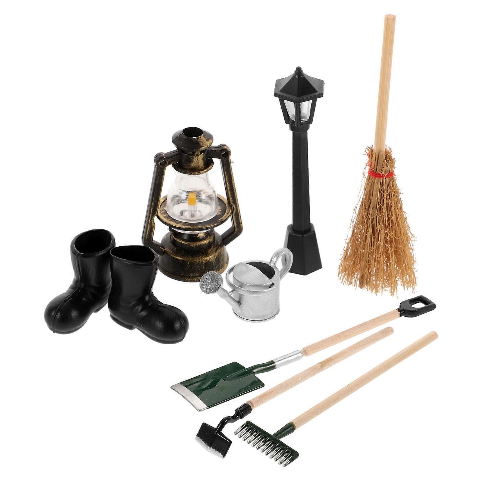 أدوات البستنة المصغرة الاطفال حديقة أشعل النار لبيت الدمية حديقة مصغرة الديكور 1:12 مقياس البلاستيك تصميم متعدد الوظائف 8 قطع