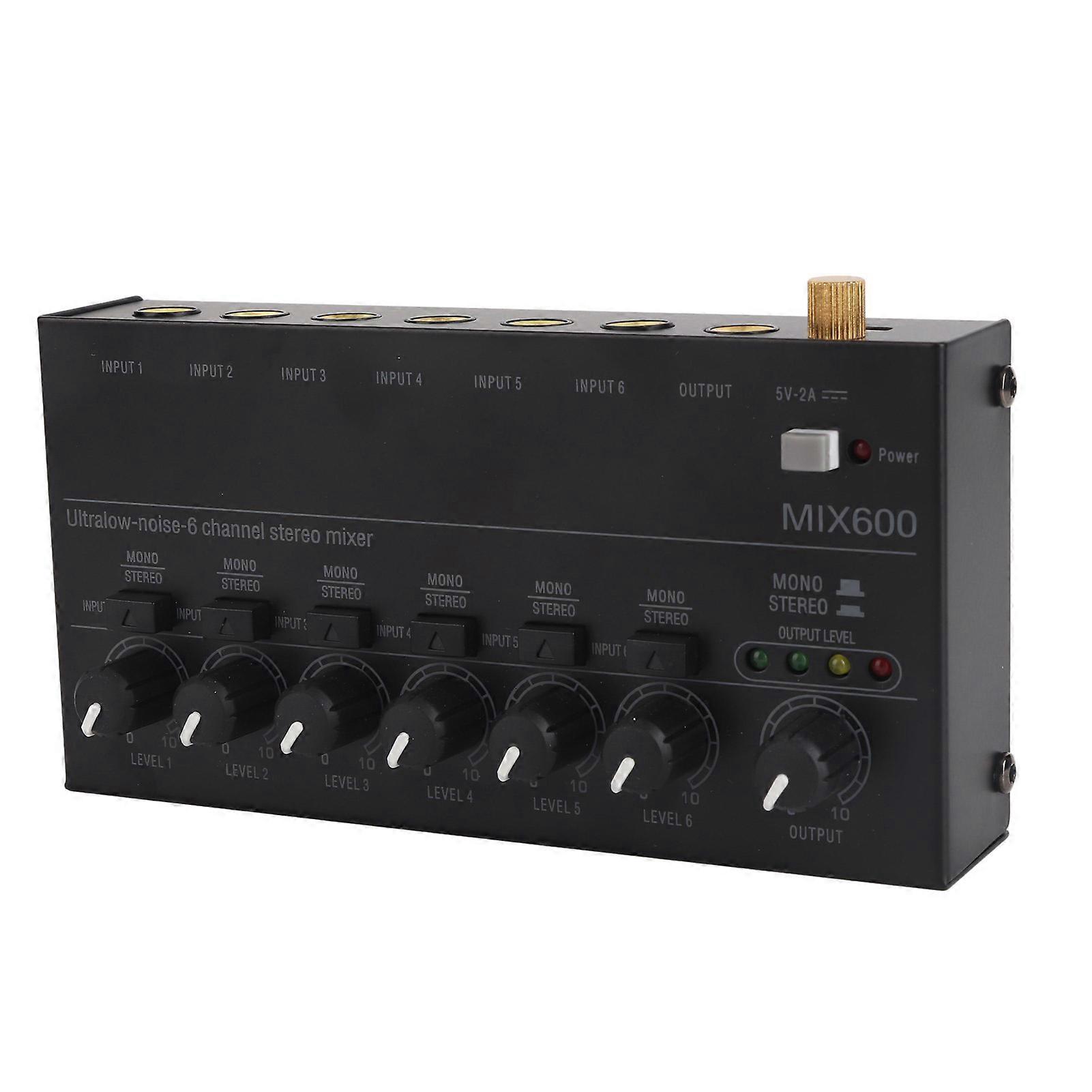 Sound Mixer Ultra Compact Metal Low Noise 6 Channel Stereo Line Mixer for Studio Stage Small Clubs Bar