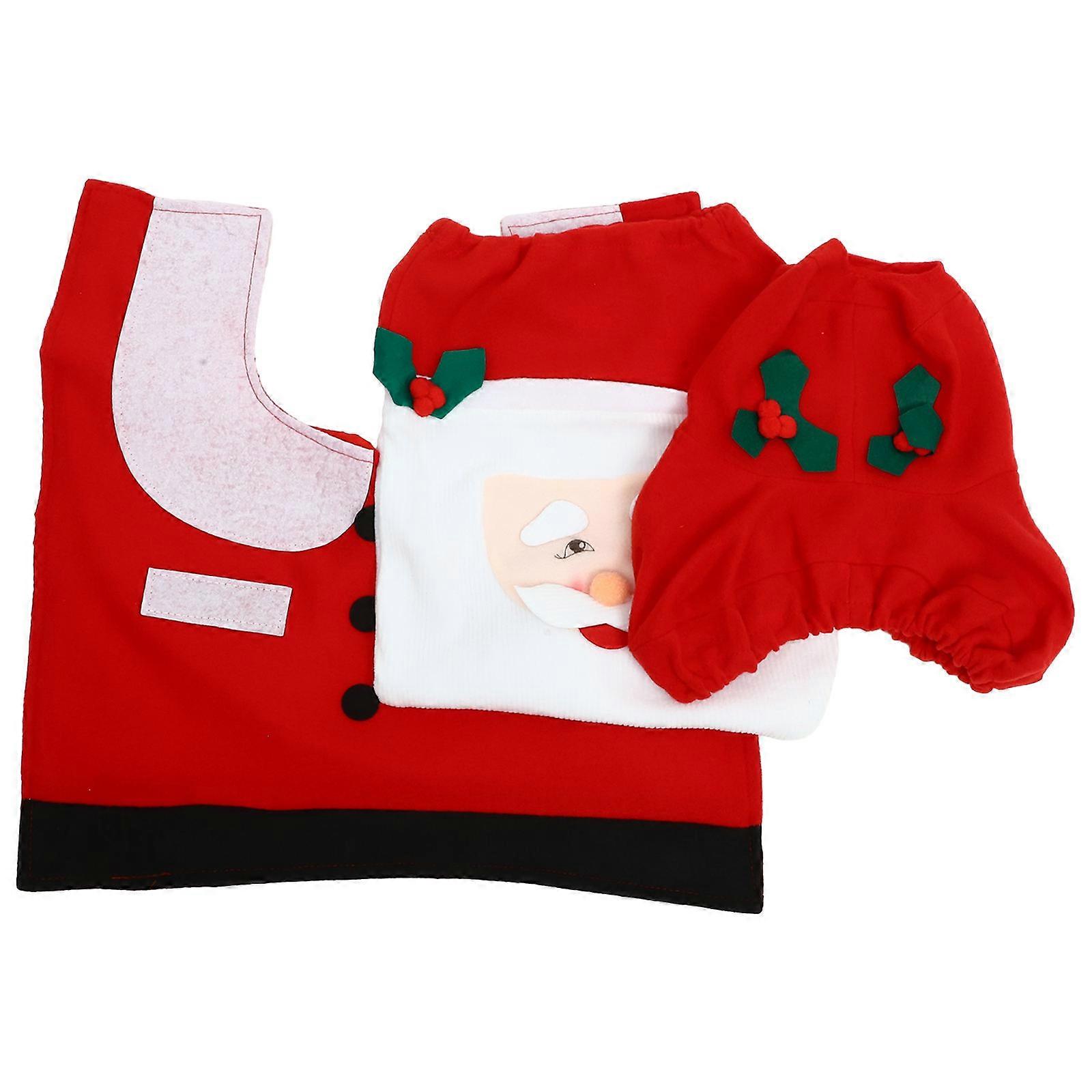 Toilet Seat Cover Set Holiday Toilet Cover Set Christmas Cheer 3Pcs in 1 Set Red Plush Fabric