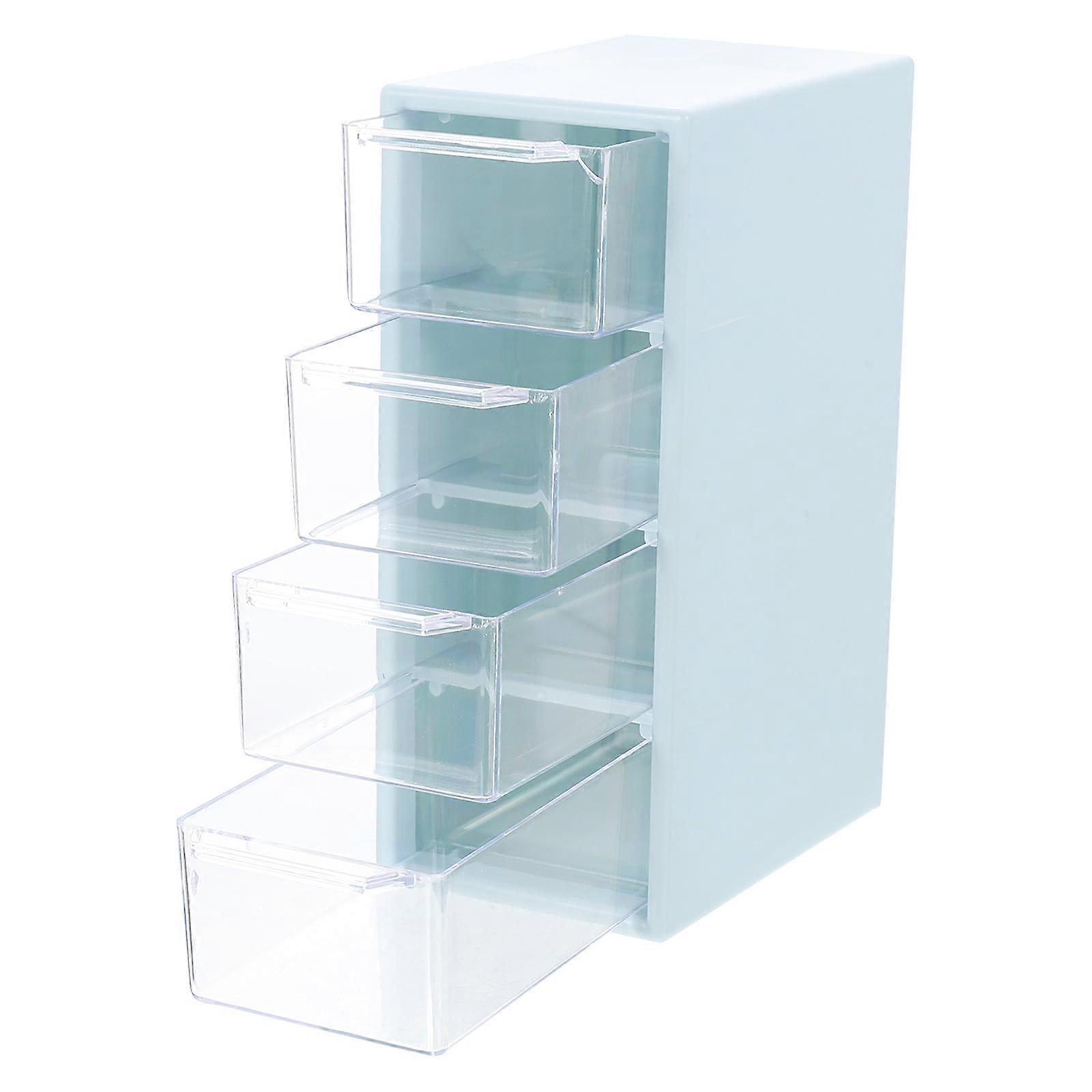Blue Multilayer Plastic Storage Box for Keys Lipsticks and Cards with Transparent Design 7.8"x4.3" "