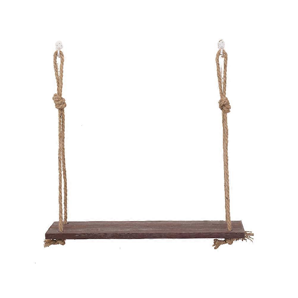 Brown Wood Hanging Shelf for Holding Stuff with Jute Rope Easily Attached to Wall or Ceiling