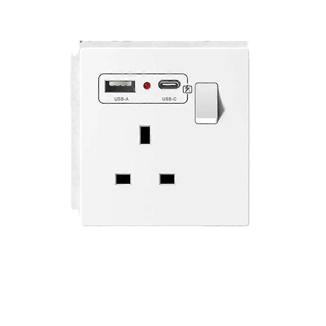 20W TypeC Wall Fast Charging Socket Dual Switch Control Power Outlet White UK Standard USB Interface Socket 1 Gang 13AAC20WPCW