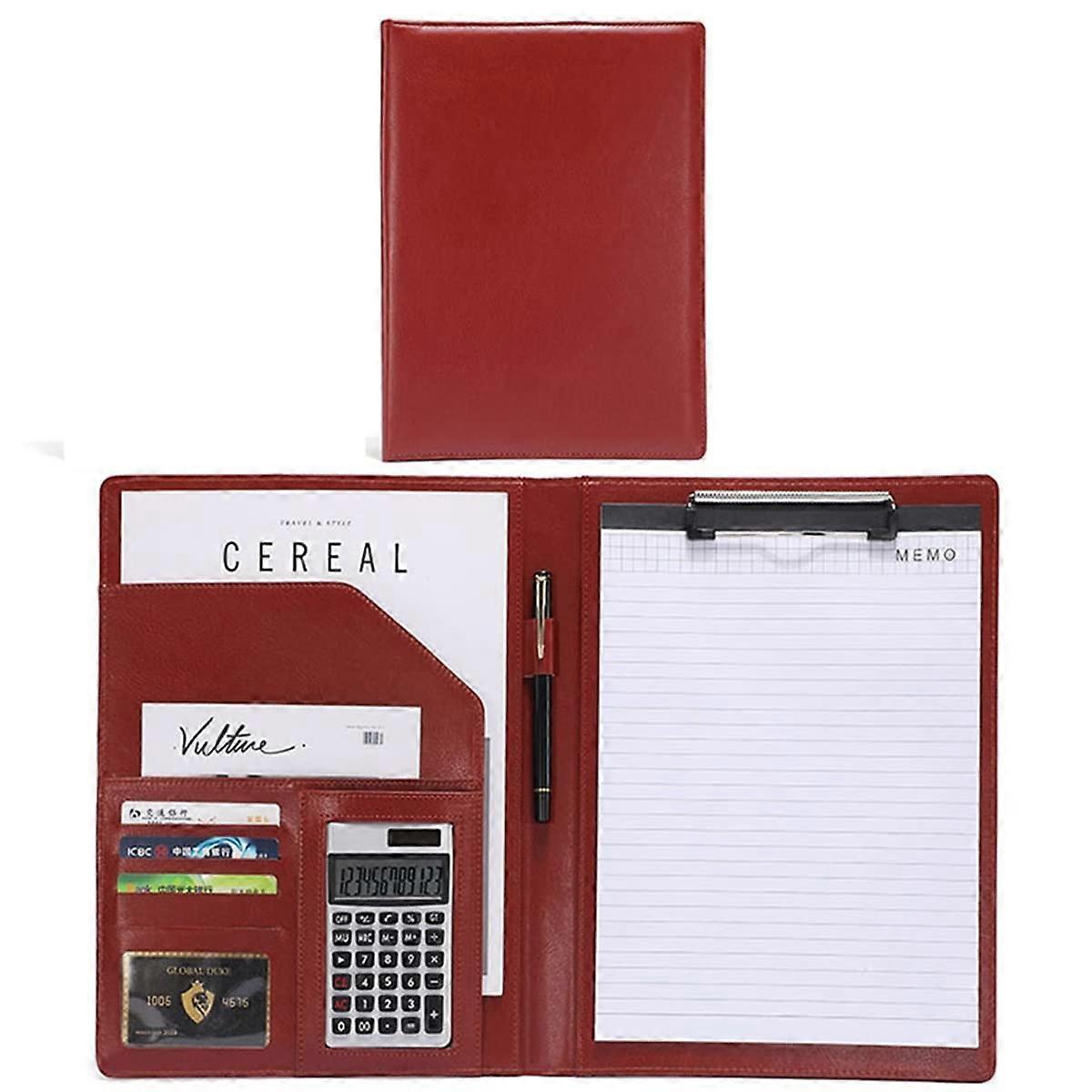 A4 Writing Portfolio Document Folder, Leather, Work, Writing Pad, Clipboard Binder, Folio Brown
