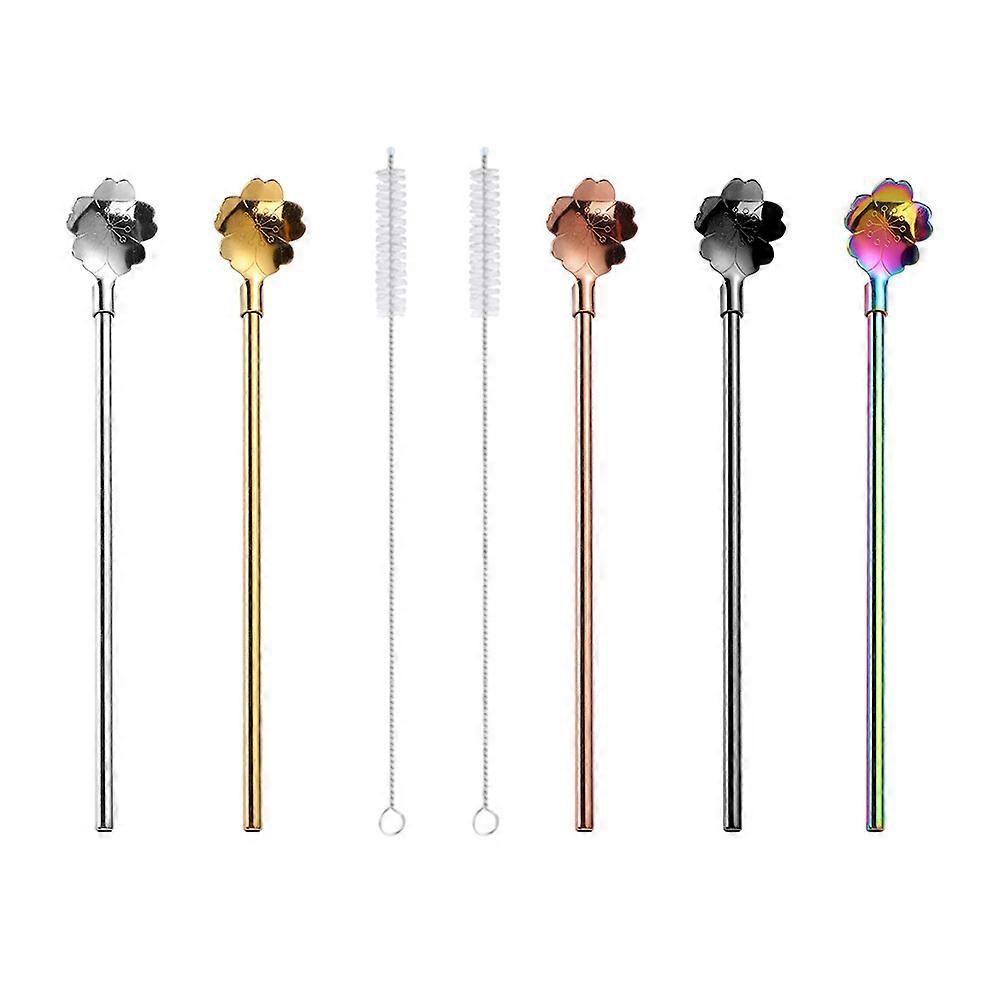 Reusable Stainless Steel Straw Set Featuring Colorful Flower Design Suitable For Family Gatherings And Camping 7Pcs Drinking Utensils
