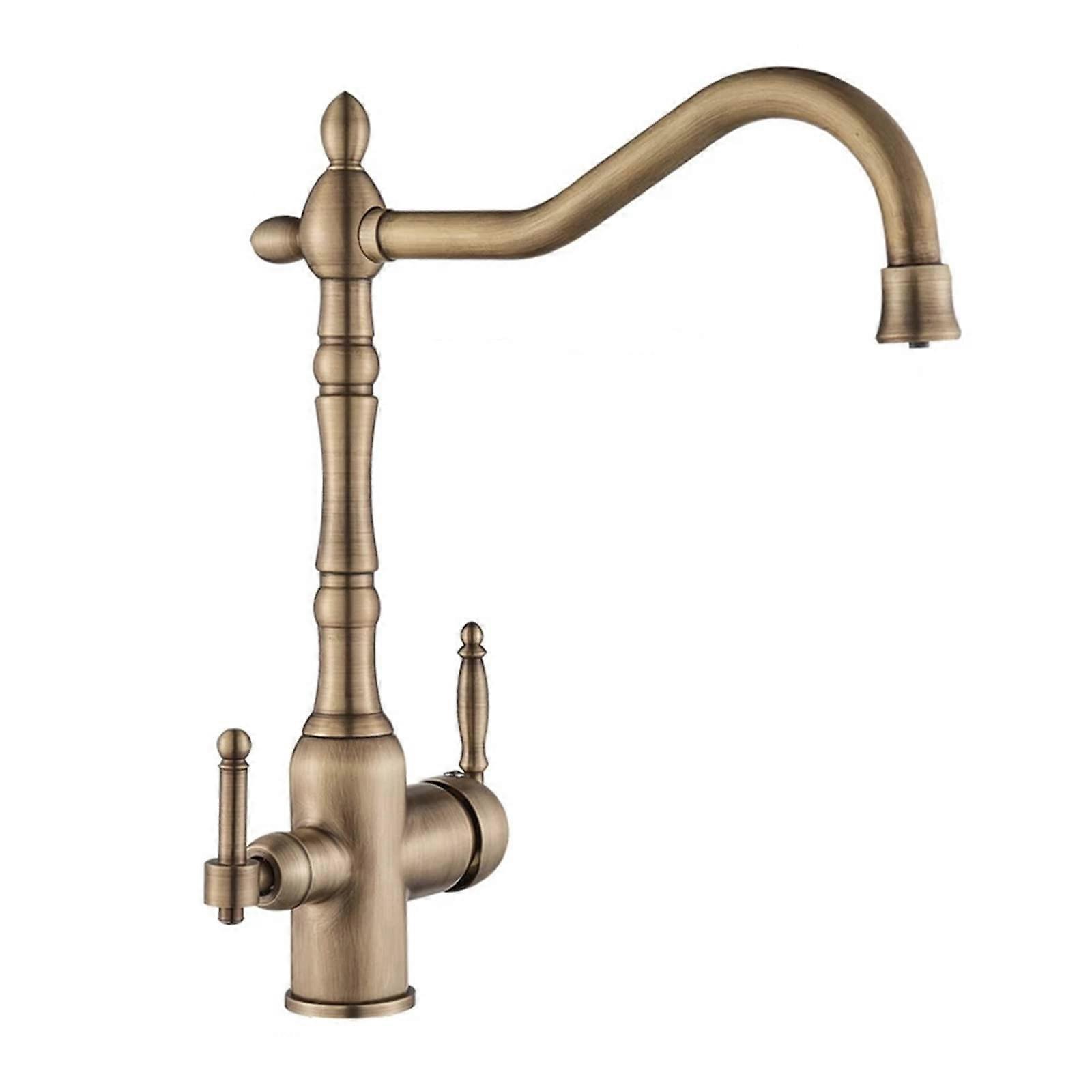 3Way Filter Kitchen Sink Faucet 3in1 Drinking Water Mixer Tap Swivel Spout Chrome Antique