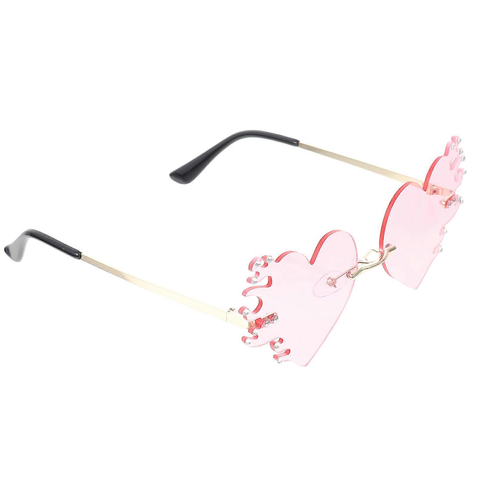 Pink Rimless Heart Shaped Sunglasses For Festival Birthday And Holiday Party Use As A Photo Prop 1Pair