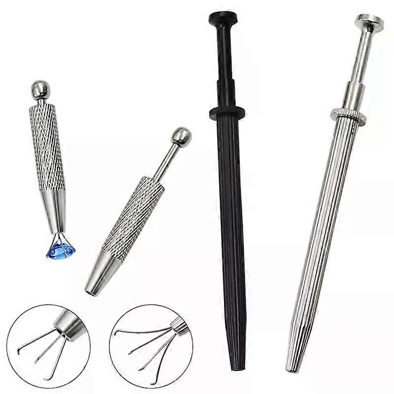 Piercing Ball Grabber Tool Pick Up Tool with 4 Prongs Holder Diamond Claw Tweezers for Small Parts Pickup IC Chips Gems