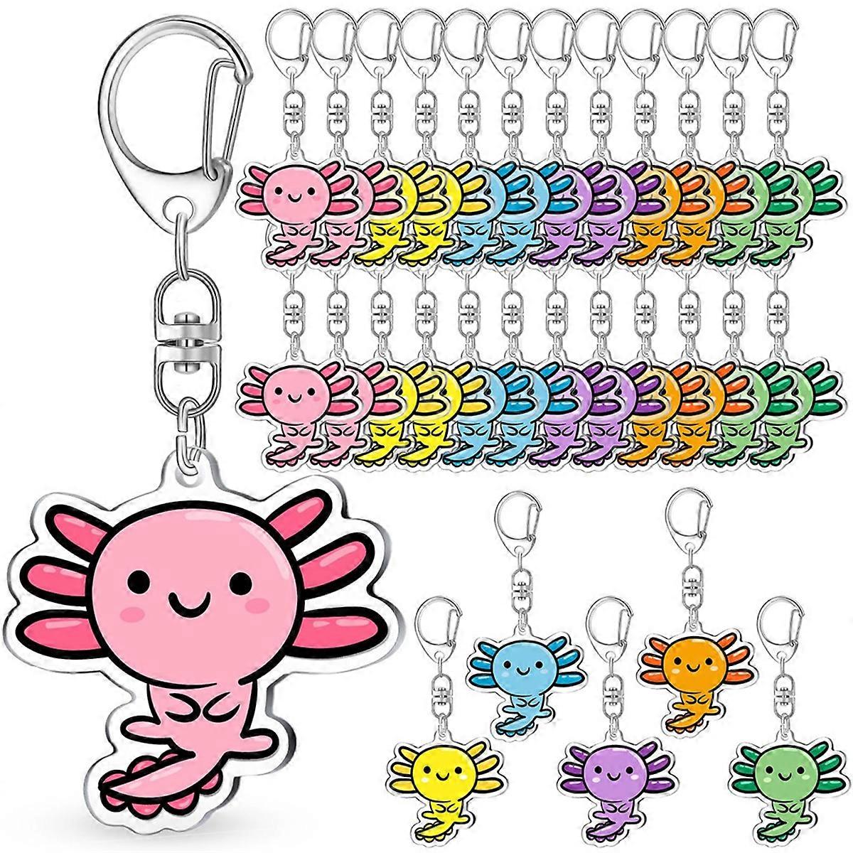 24 Pcs Axolotl Charm Keychains - Multicolor Party Favors for Birthdays, School Gifts & Decorations