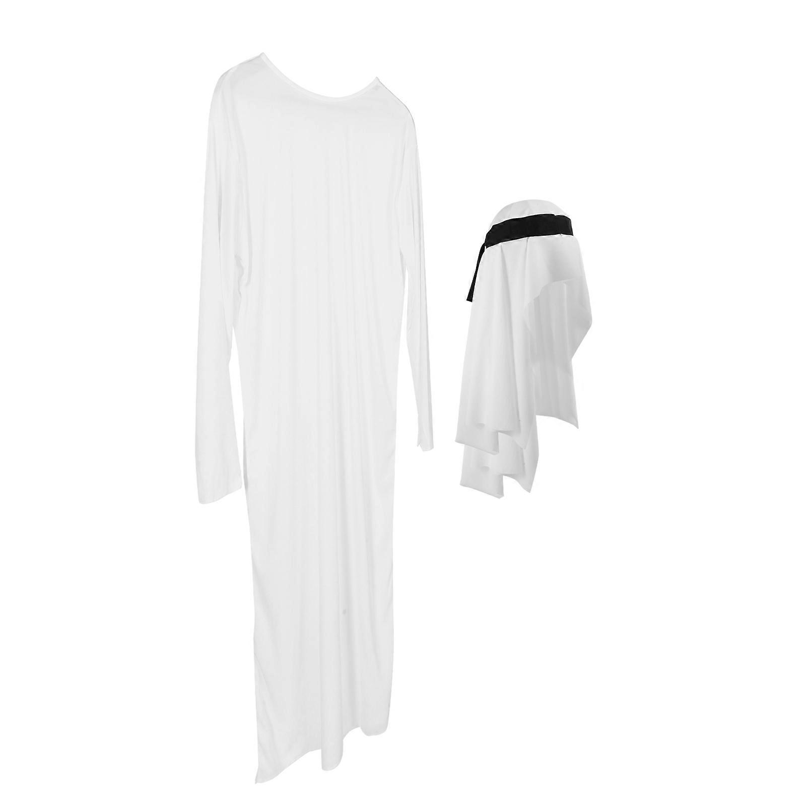 Arabian Costume for Men White Polyester Comfortable Breathable Middle Eastern Design for Parties and Special Events Size May Vary