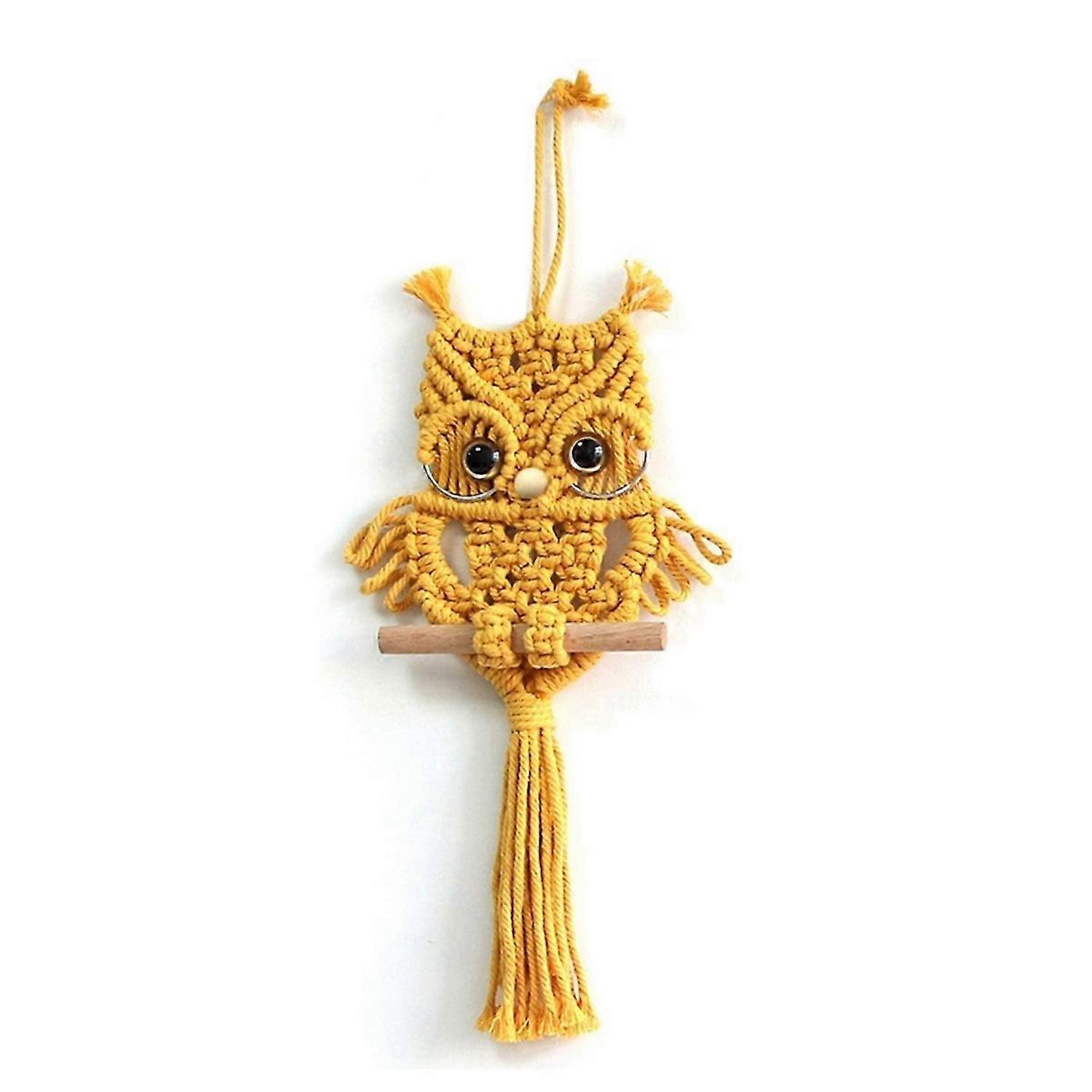 Owl Macrame Tapestry Woven Wall Hanging Pendant Yellow