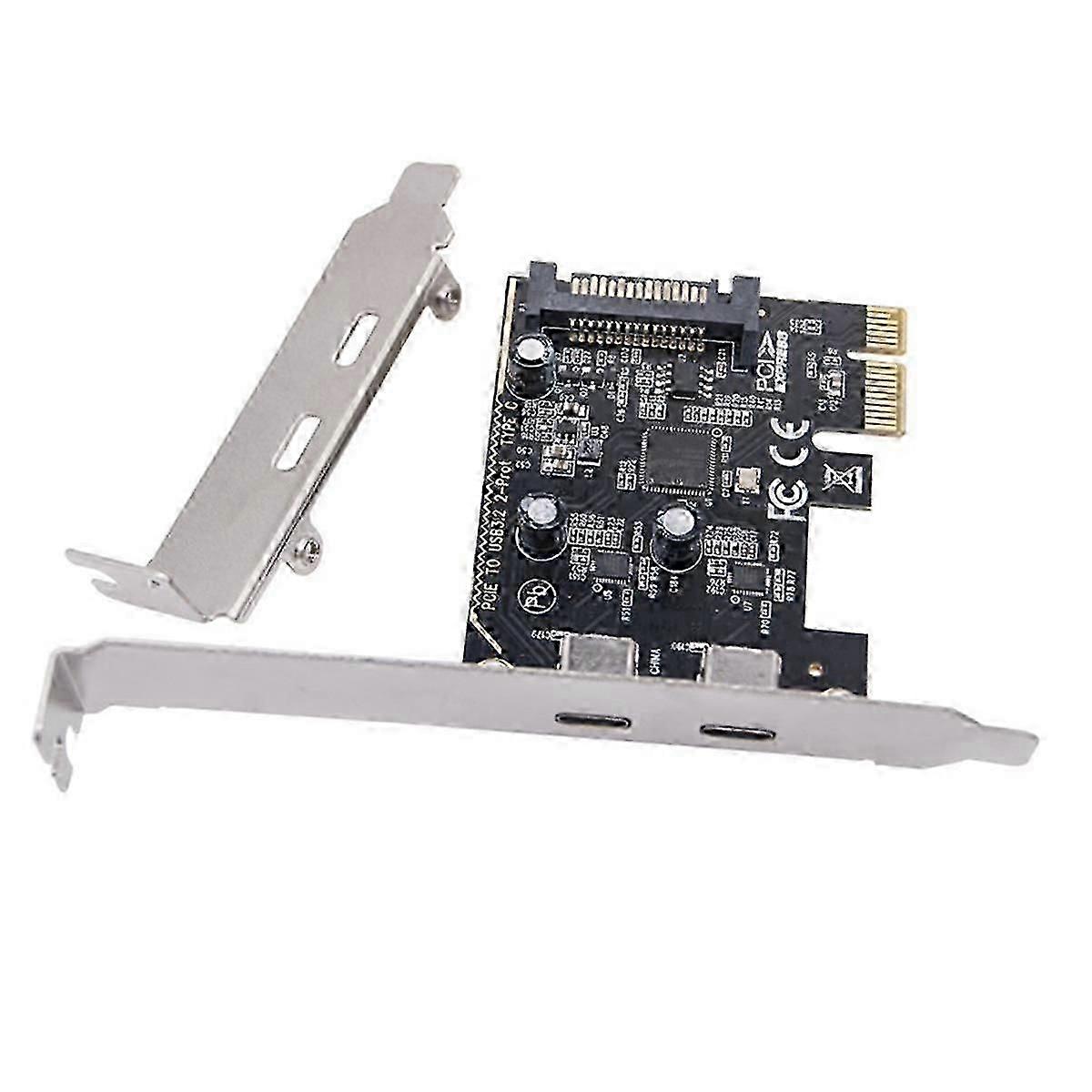 PCIE to Dual Type C Expansion Card PCI-E X1 to 2-Port TYPE-C USB 3.2 GEN1 5Gbps Convert Card ASM1042 Chip compatible with  Desktop