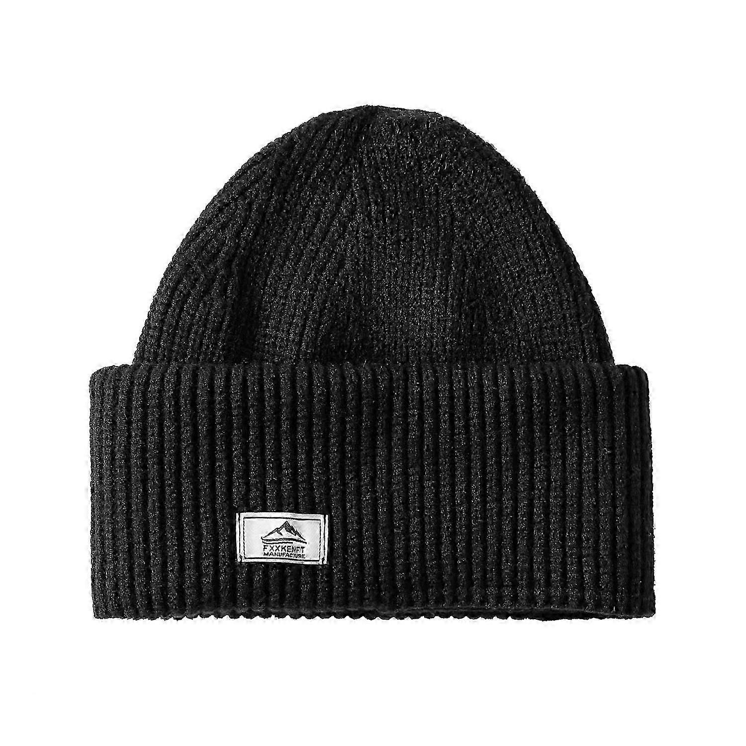 Men Winter Hat Knitted Thick Stretchy Piled Hat Solid Color Ear Protection Multiple Folding Styles