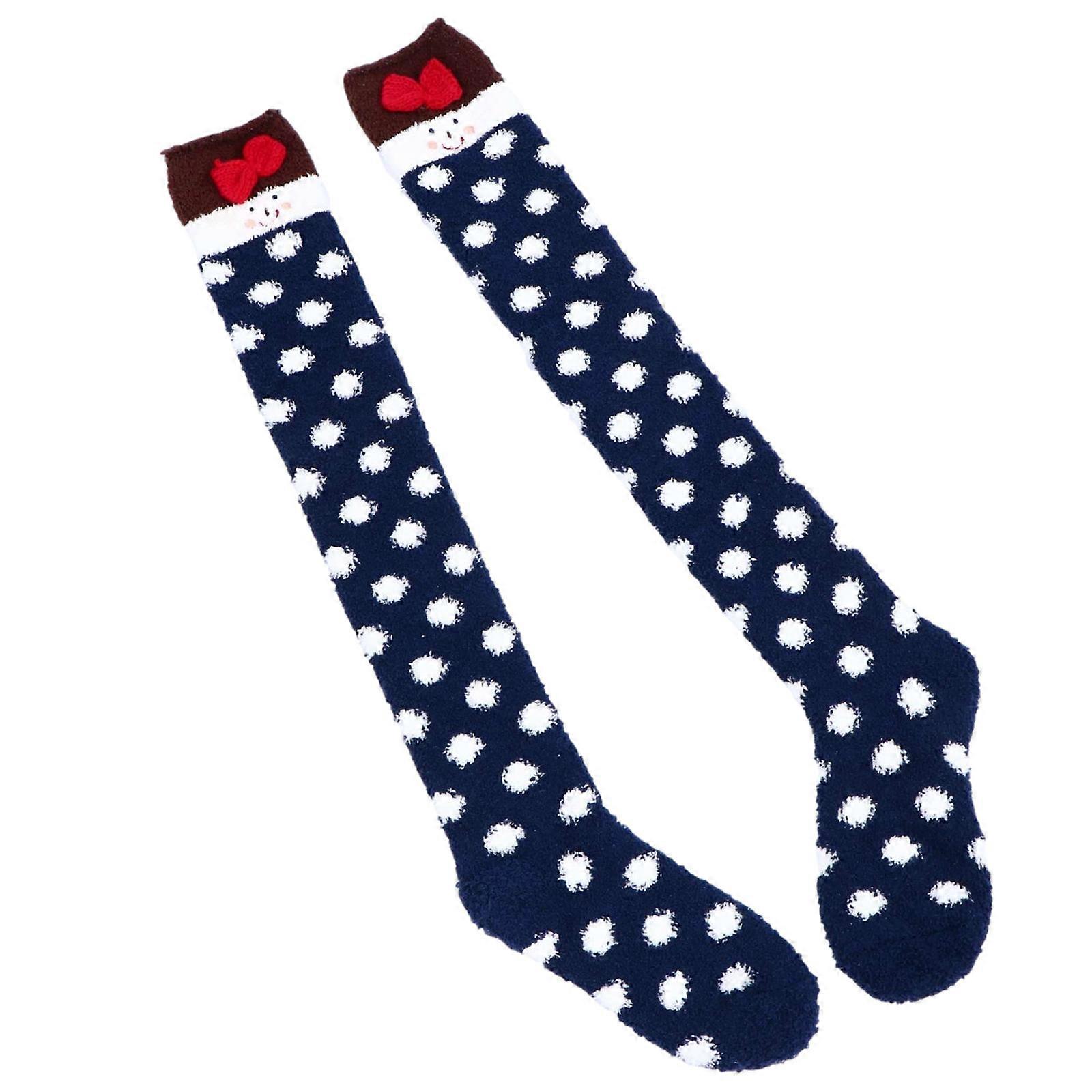 Trendy Knee Socks In Navy Blue Color Round Dot Fashion 1 Pair Warm Comfort For Everyday Use