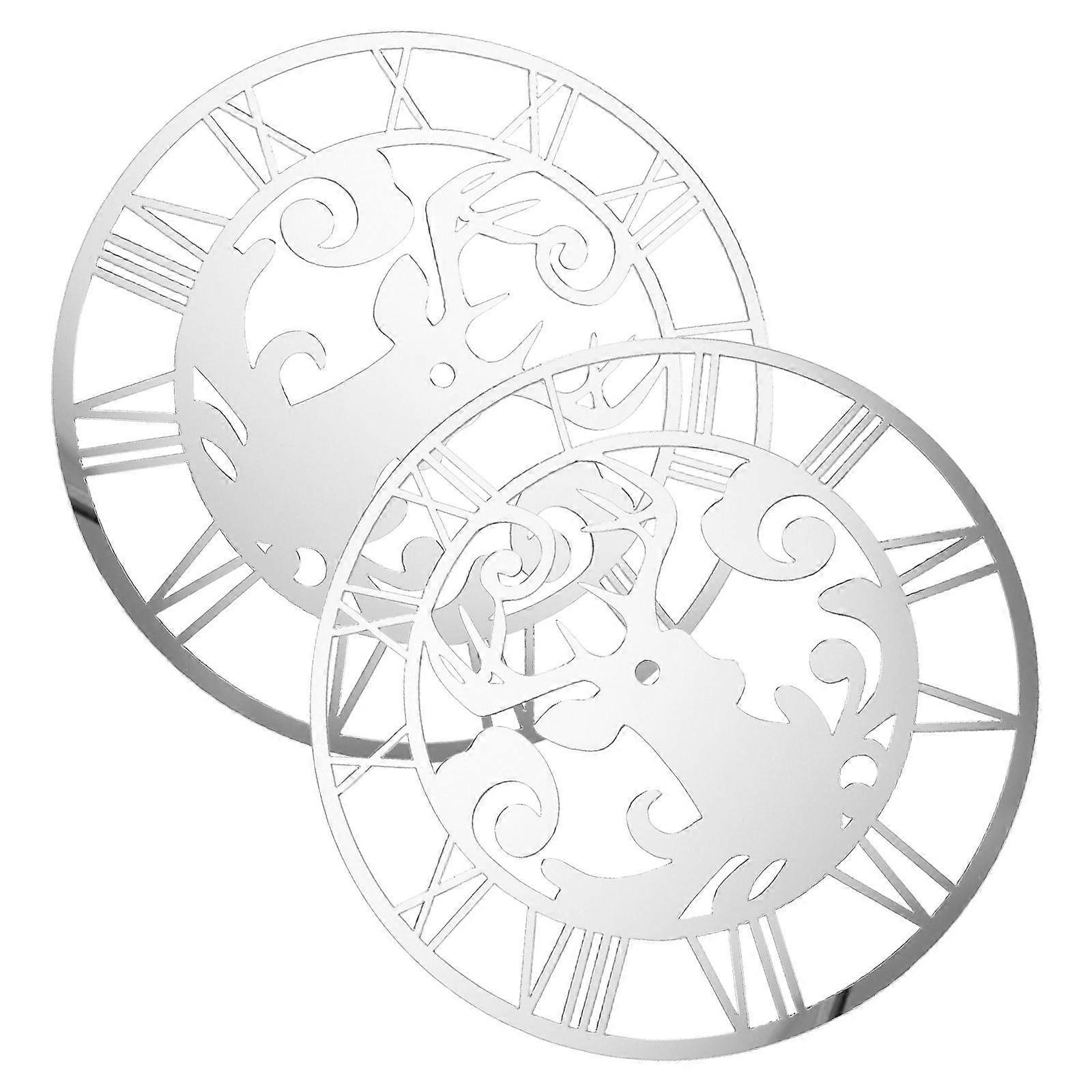 Reindeer Mirror Wall Clock Sticker with Roman Numerals for 2Pcs Set