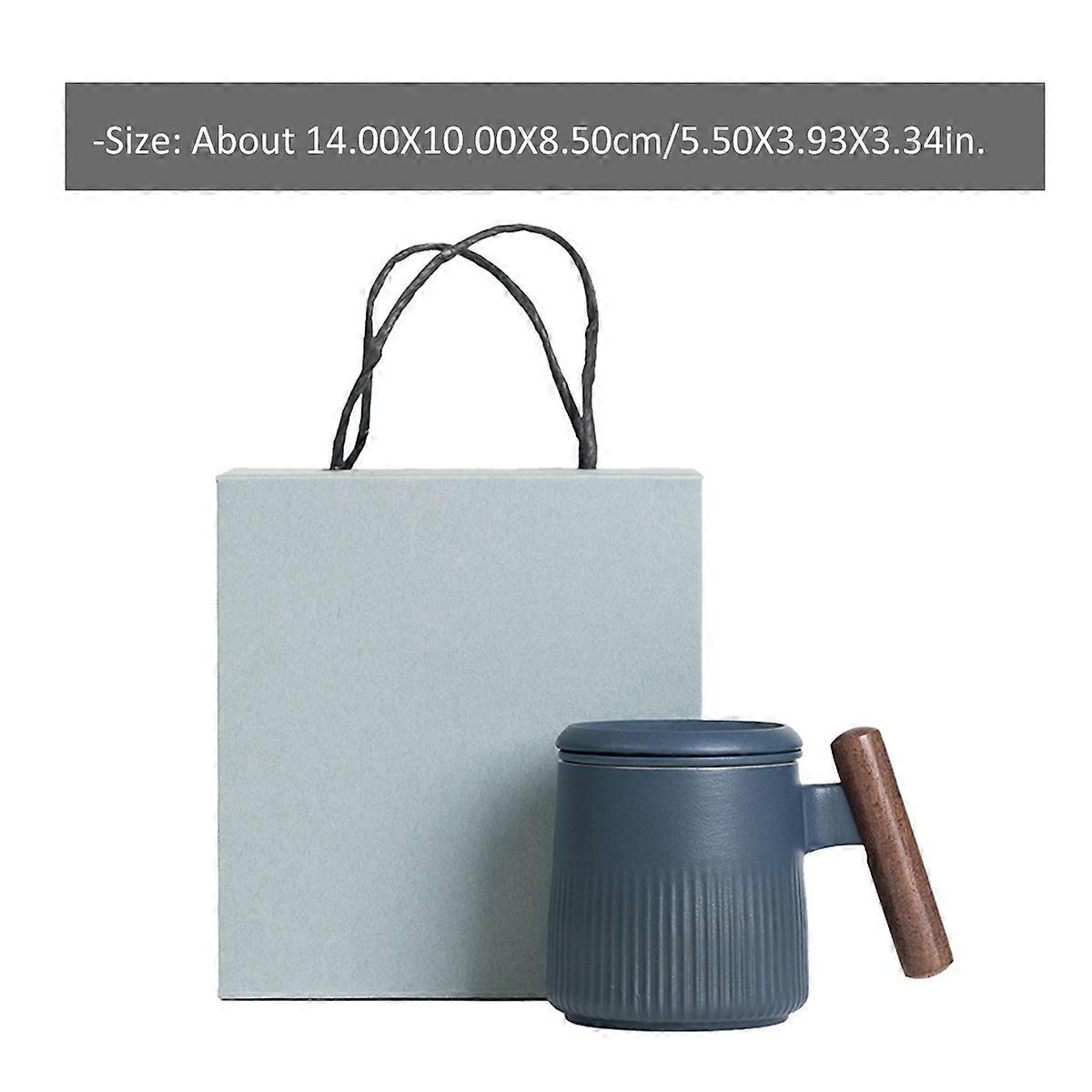 Ceramic Tea Mug with Lid for Drinking Use 1Set Wood Handle Tea Mug